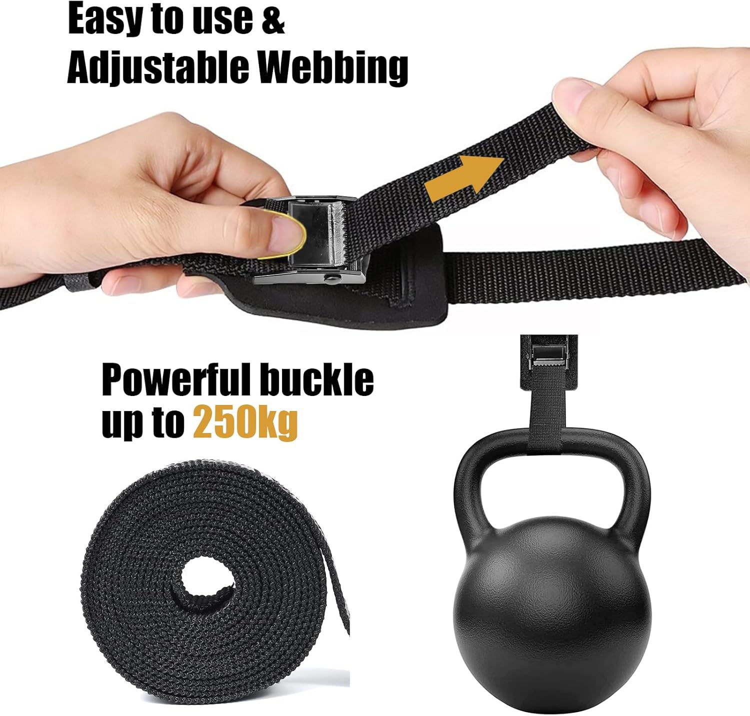 Aulese Pack Of 4 Lashing Straps Black, 250 Kg Load Capacity, 2.5 M Lashing Straps, Fastening Straps With Stainless Steel Buckle, Tension Strap For - View #8