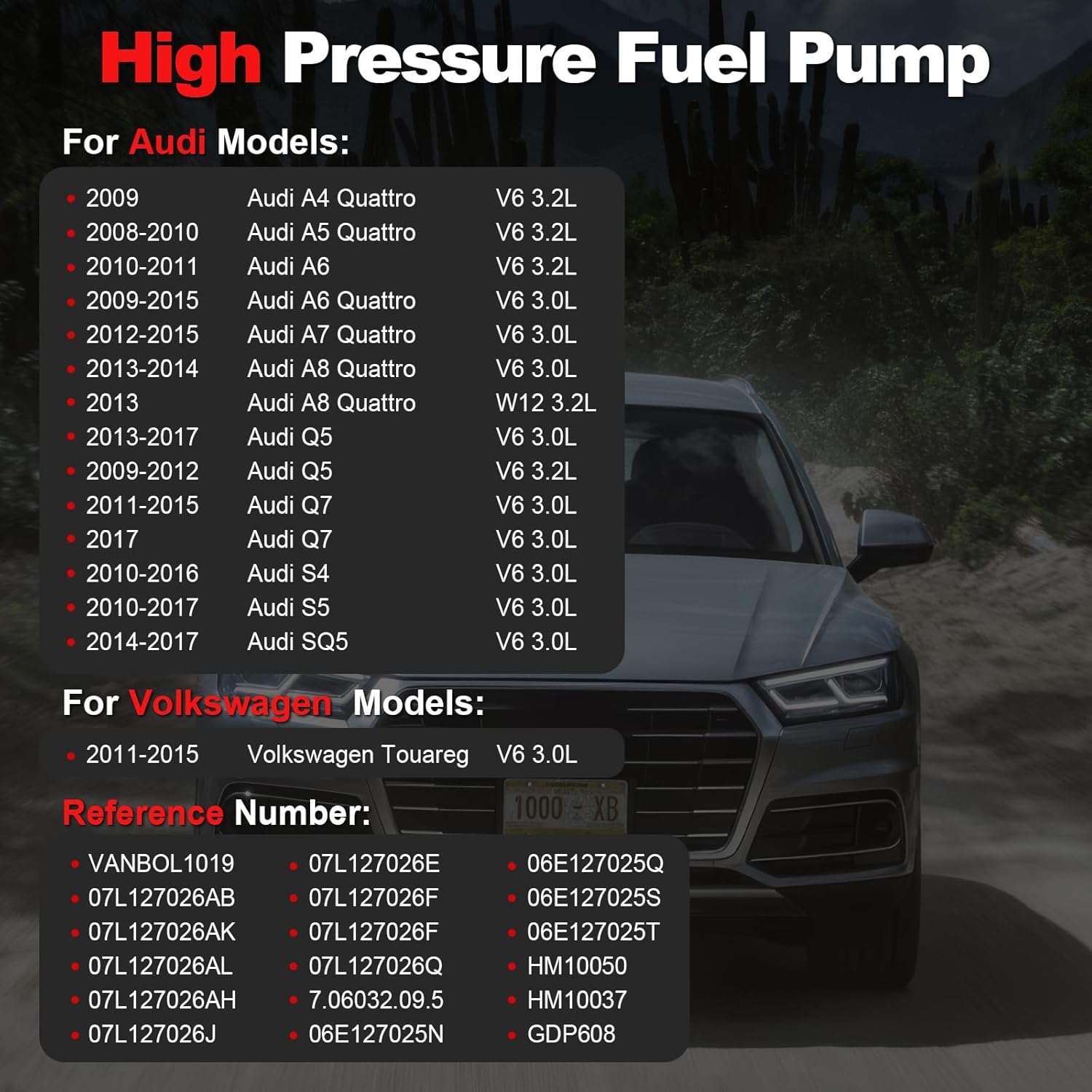 High Pressure Fuel Pump Compatible with Audi A6, Quattro A4 2009, A5, A6, A7, A8, Q5, Q7, S4, S5, SQ5 2008-2017, VW Touareg 11-15 V6 3.0L 3.2L Replace HM10050 06E127025N