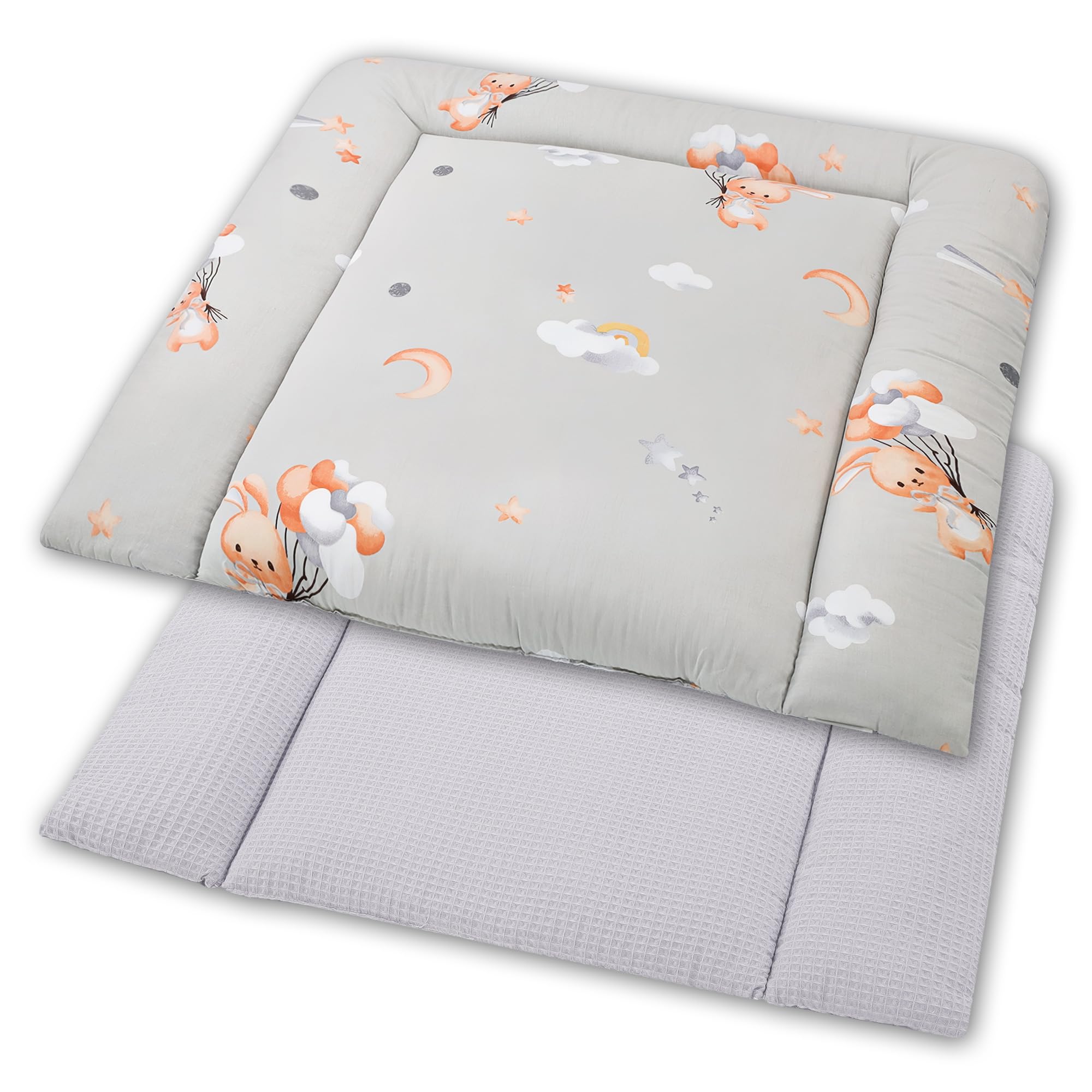 Wickelauflage Wickelunterlage aus Baumwolle 75x72 cm - Weich und waschbar Wickelunterlage für Babys Wickelmatte aus Stoff für Wickeltisch Wickelkommode oder Waschmaschine 75 x 72 Oeko-Tex Kaninchen