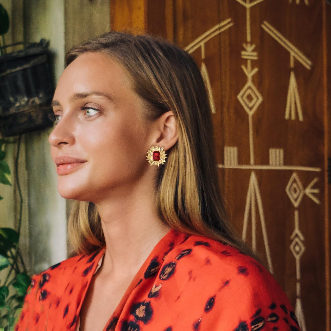 Vintage Chunky Gold Cubic Zirconia Statement Button Earrings Studs,Hypoallergenic Dainty Large 14k Gold Plated CZ Stud Earrings for Women - Image 8