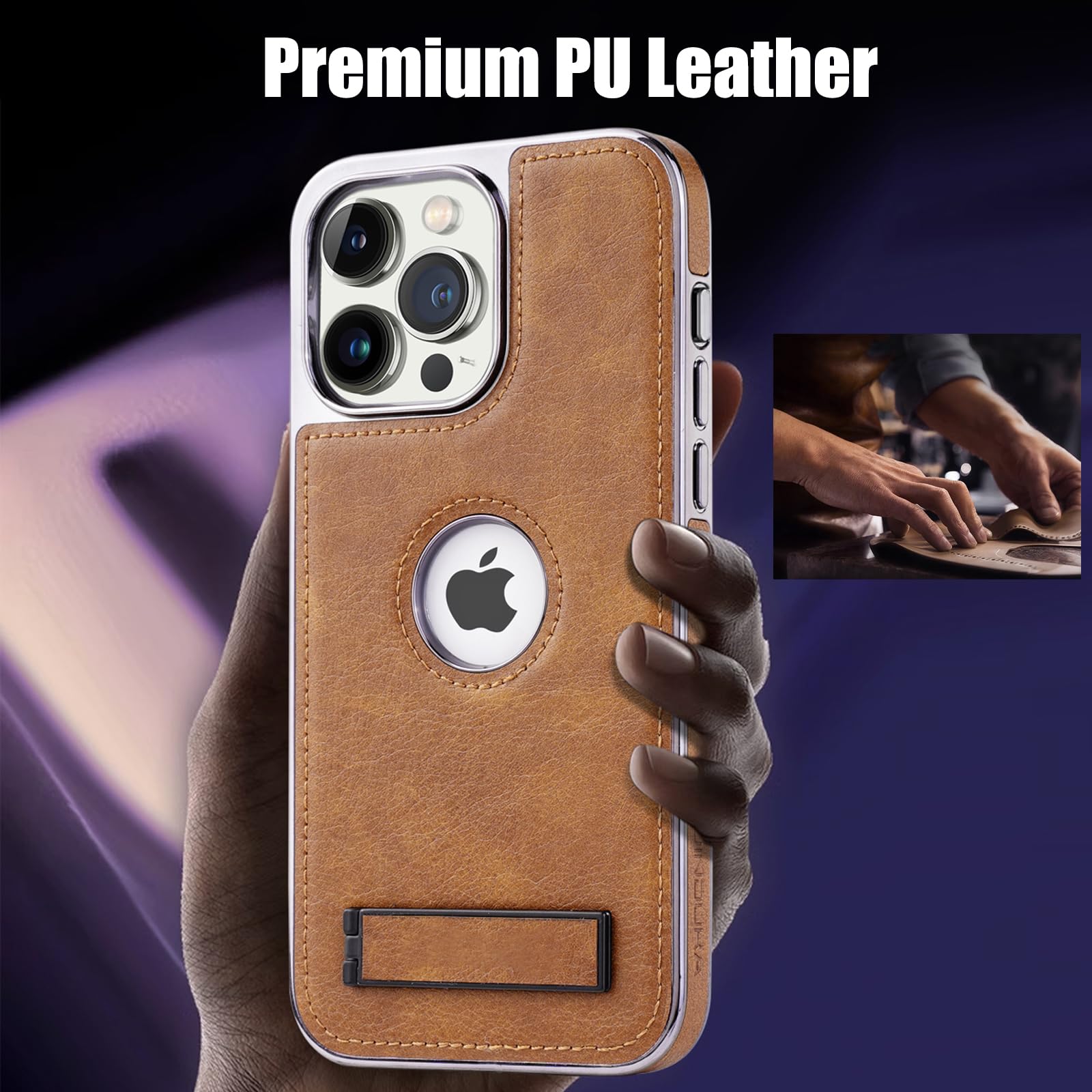 Furwabo Custodia per iPhone 14 Pro Max con Cavalletto, 2 Modalità di Supporto Regolabili, Bordi Placcati di Lusso, Protezione Anticaduta di Livello Militare Sottile Cover per iPhone 14 Pro Max (Nero