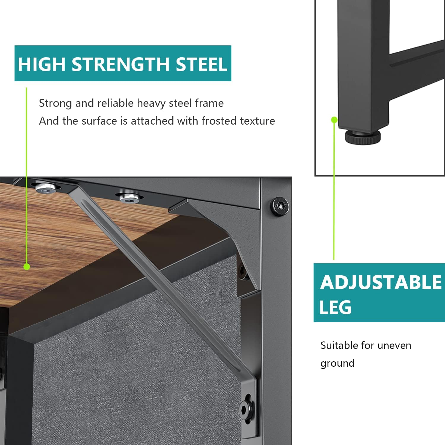 PayLessHere Computer Desk with 2 Shelves, 47 in Length Study Writing Table, 2-in-1 Large Office Desk with Metal Legs, Adjustable feet, Modern Furniture for Home Office, Study Room-Rustic Brown