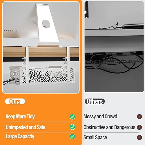 Miniatura 4 de Cinati - Paquete de 2 cajas de gestión de cables de abrazadera mejorada, color blanco, sin taladros, bandeja de gestión de cables para debajo del