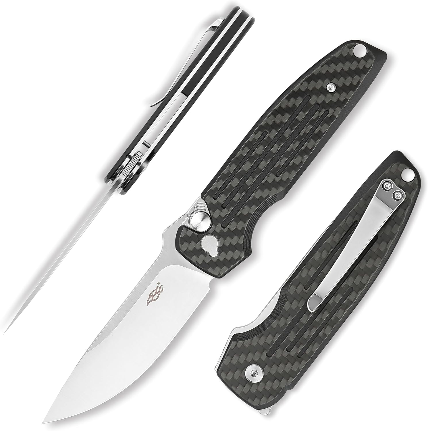Firebird GANZO FH926-CF Sturdy Pocket Folding Knife Button Lock D2 Steel Blade Carbon Fiber Handle with Clip Camping Outdoor EDC Utility Knife Best Gift for Men Women (Carbon Fiber)