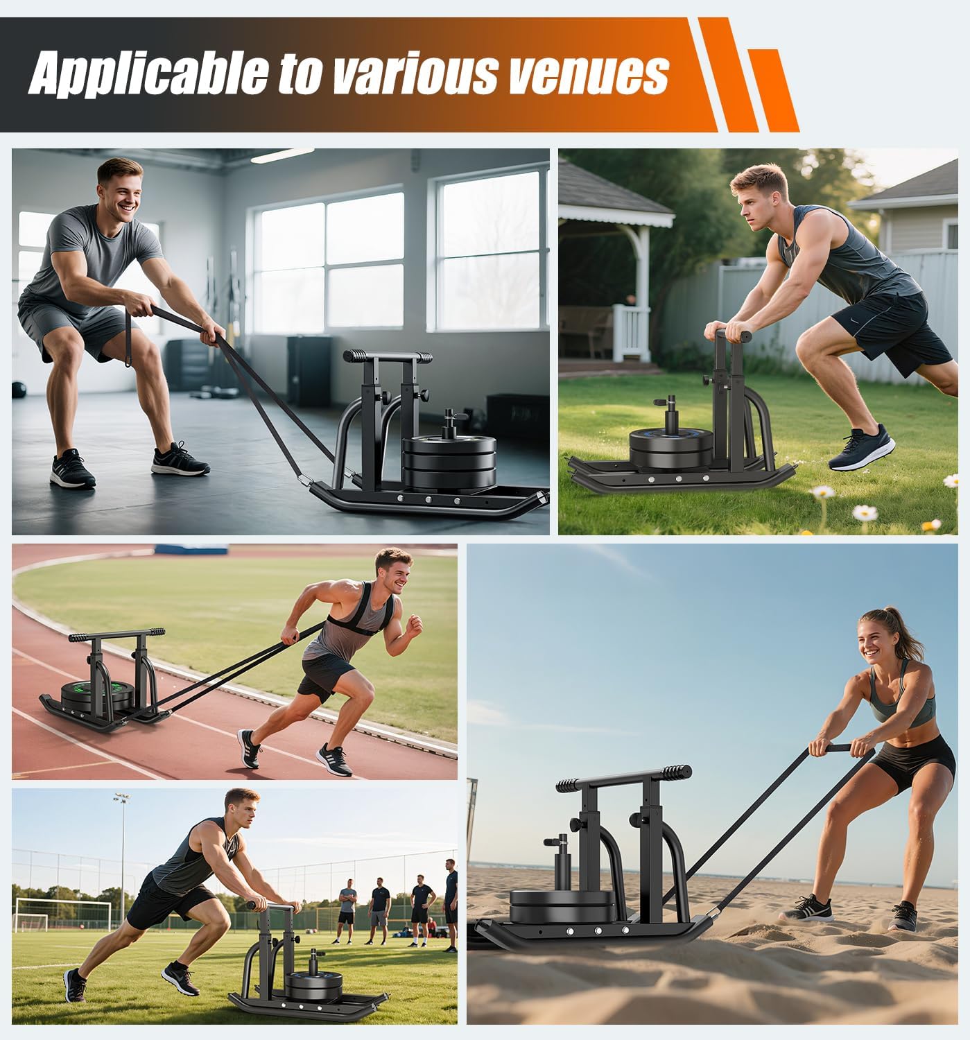 Weight Sled, Heavy-Duty Push Pull Sled, Adjustable Height Handle, Workout Fitness Sled for Training- Running Speed, Agility, Soccer, Football, Strength, Crossfit- Suitable for 1" & 2" Plates