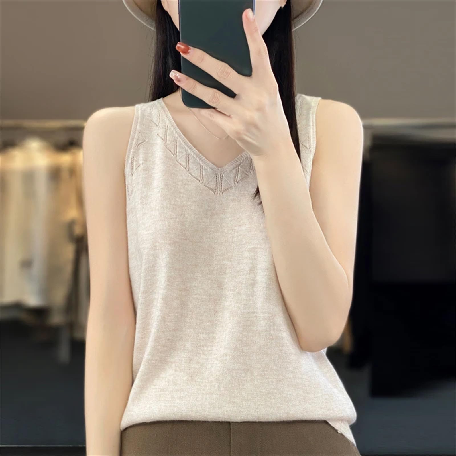 Top da donna scavato fuori gilet di lana lavorato a maglia bretelle comodo top morbido