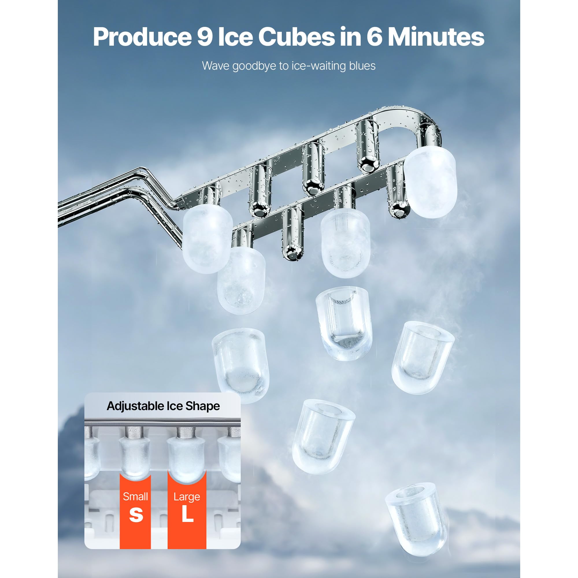 Happybuy Countertop Ice Maker - 9 Cubes In Just 6 Mins! 26lbs Daily Output. Self - Cleaning, Portable. Comes With Scoop & Basket. 2 - Size Bullet Ice For Home, Kitchen, Office, Bar & Party​ on Fridge.com - View 3