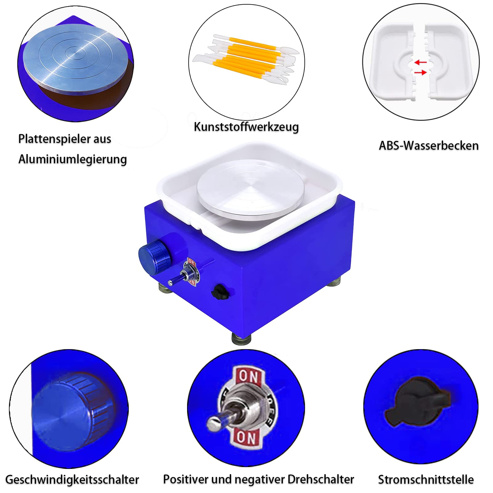 DYOUen Elektrische Töpferscheibe -Tonmaschine Mit 10 cm Drehteller und Abnehmbarem ABS Schallwand Pottery Wheel Drehteller Elektrisch Minitopf Töpferset für Anfänger Weihnachten