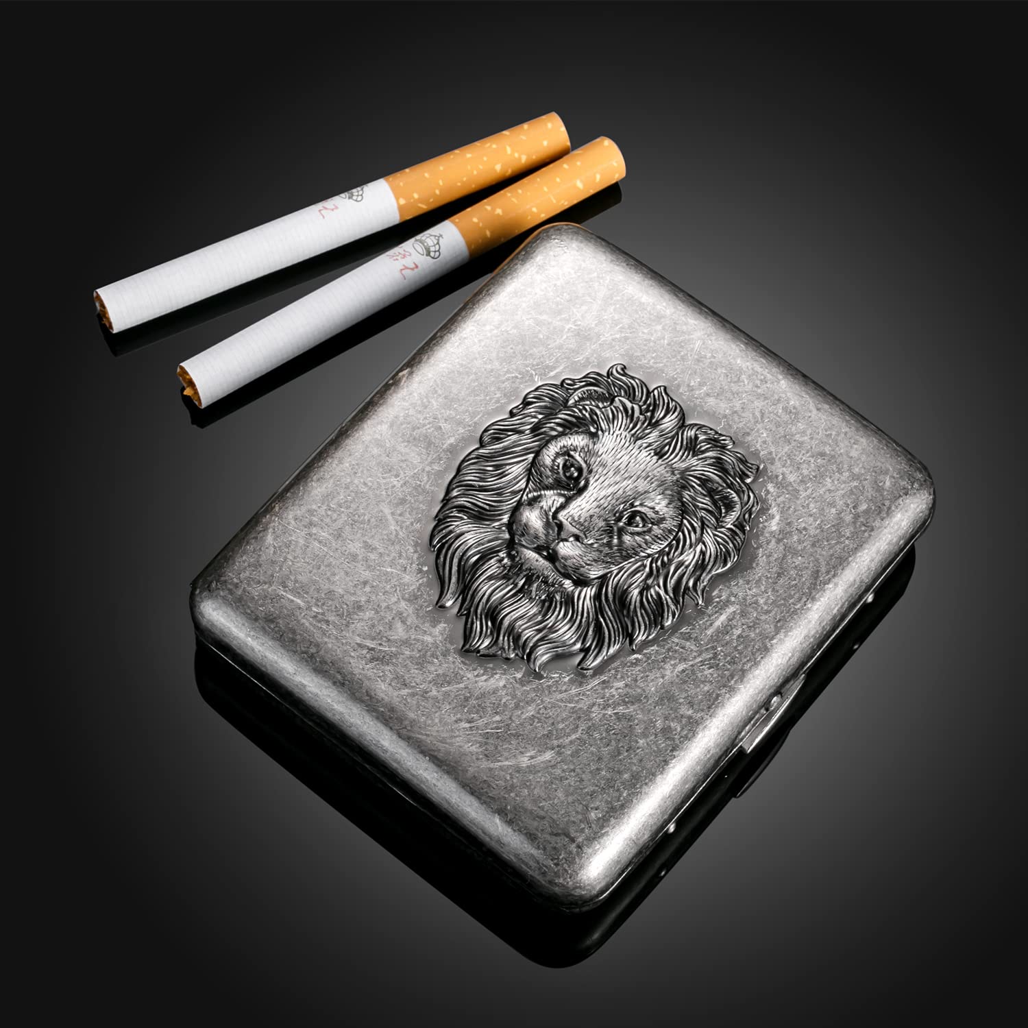 Papierośnica w stylu vintage, srebrna, męska, metalowa, z pudełkiem na prezent, w stylu retro, dla mężczyzn i kobiet, antyczna papierośnica, 20 papierosów, ze stali nierdzewnej, dla mężczyzn i kobiet