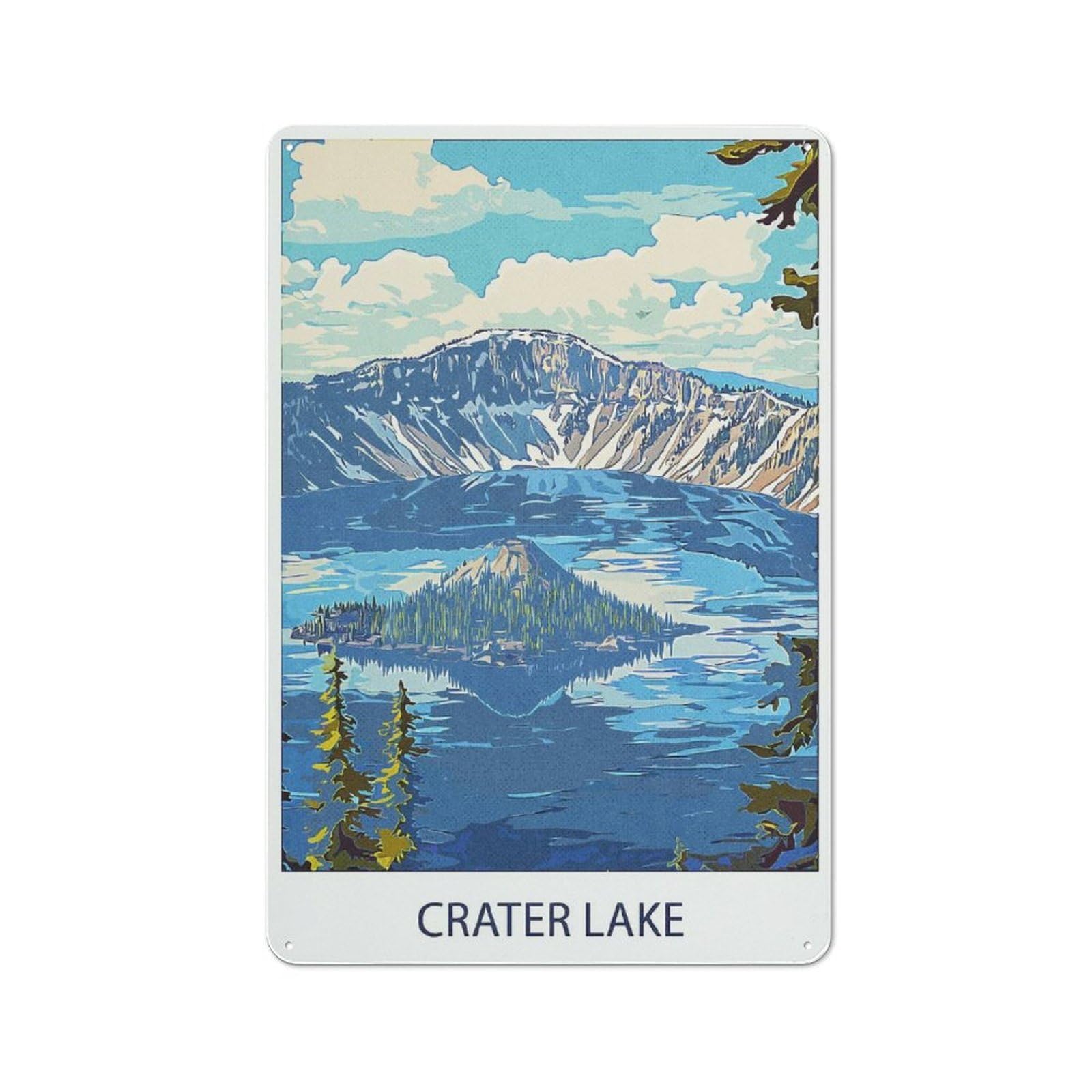 Junmoney Style-11 Metal Wall Plaque With Crater Lake National Park(3) Design 30X20cm, Retro Room Wall Plaque For Home, Shop, Pub Or Studio Wall