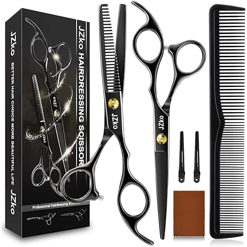 Hair Cutting Scissors Kits, Professional Hairdressing Scissors Set, Stainless Steel Thinning Scissors for Barber/Salon/Home/Men/Women/Kids/Adults Shear Sets Shears (Black)