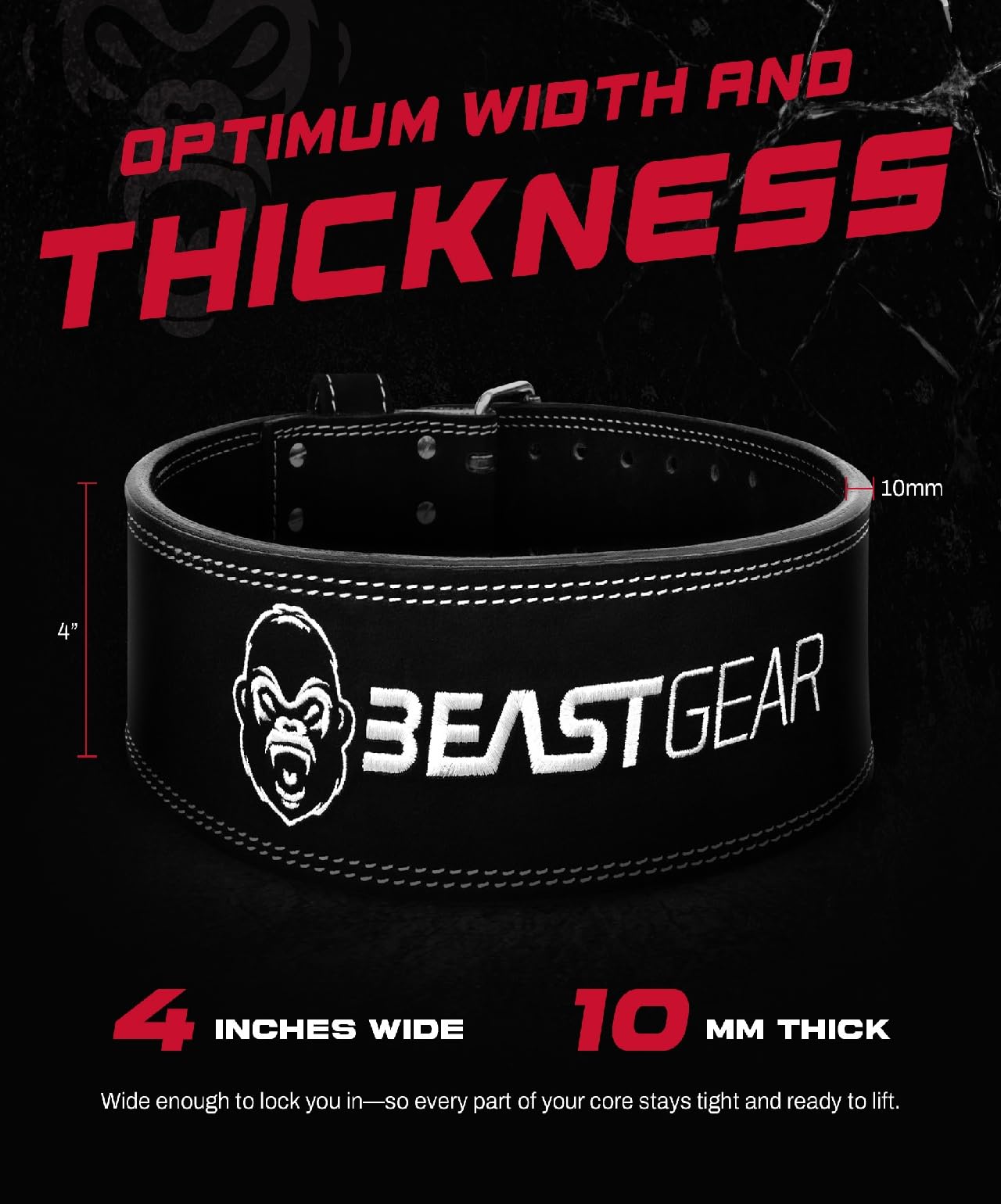 Beast Gear PowerBelt – Ceinture de qualité d’haltérophilie à deux dents – ceinture de levage de poids 10 cm x 10 mm en cuir nubuck avec de puissantes vis rivetées
