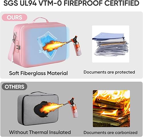 Miniatura 6 de BALEINE Caja de documentos ignífuga con cerradura, bolsa portátil ignífuga para documentos, caja organizadora de archivos para documentos