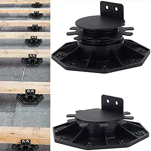 12Pack Adjustable Deck Support Pedestal Deck Foundation Base Support for Floating Deck Platform Deck Floor Height Adjustment Raising from 1-3/16"" to 2-3/8"", Black