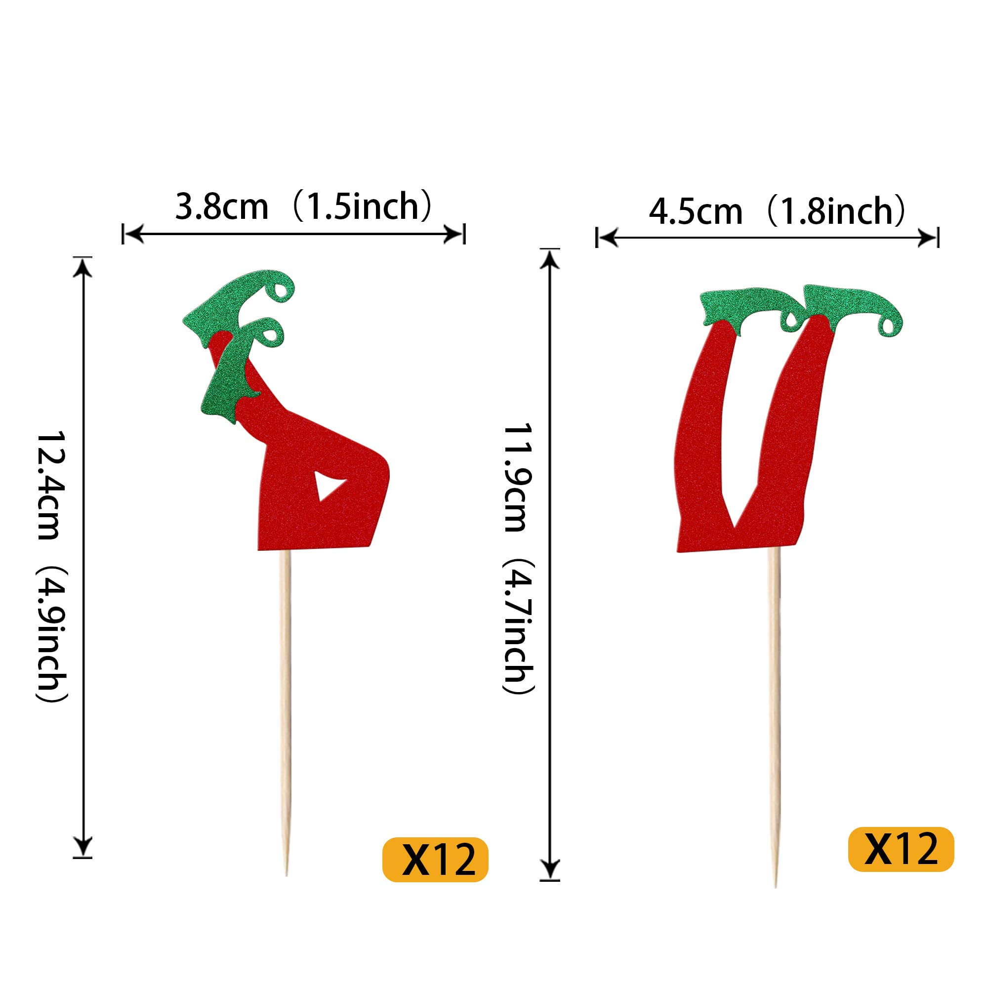 Xsstarmi 24 Pack Christmas Cupcake Toppers Glitter Merry Christmas Elf Legs Cupcake Picks for Elf Feet Winter Elves Theme New Year Holiday Baby Shower Party Cake Decoration Supplies - Image 2