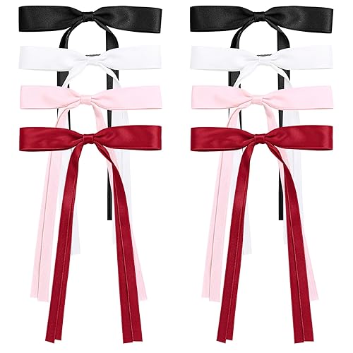 8 pinzas para el cabello con lazo para mujeres y niñas, pasadores de borla de satén sedoso con cola larga, lindo soporte para cola de caballo,
