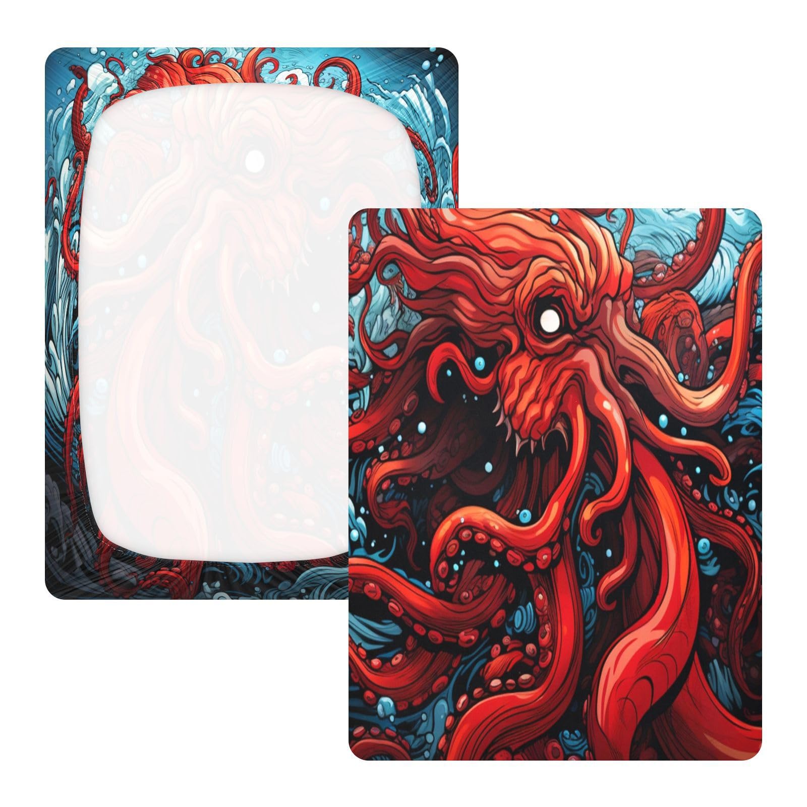 Pulpo Rojo Mar Oscuro Sábana de Cuna para Niños Pequeños,Sábanas de Algodón Suave para Bebés Aptas para Colchón Corralito
