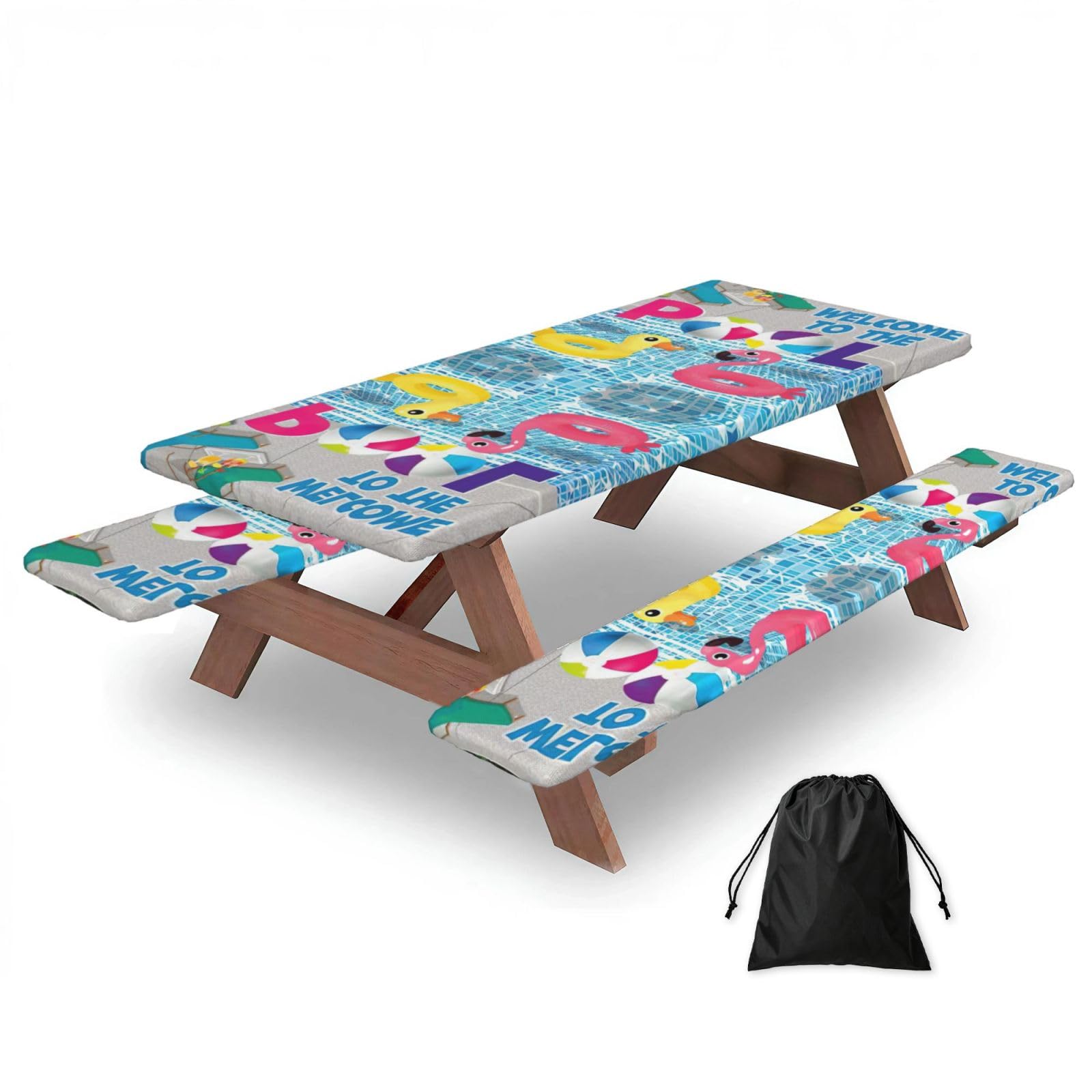 Zyjhyy Black Flamingo And Swimming Pool Print 3 Pack Wipeable Picnic Bench Cover And Table Cover Lightweight Table Cloth For Camping Outdoor