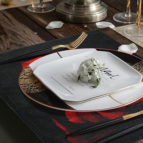 Miniatura 6 de senya Juego de 6 manteles individuales para el día de San Valentín, románticos manteles individuales con rosas rojas para mesa de comedor y cocina,