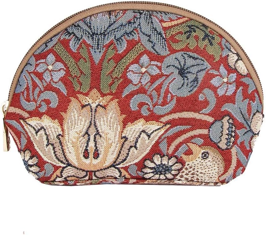 Signare Tapestry Cosmetic Bag Makeup Bag for Women with Floral Design, Strawberry Thief Red, One Size