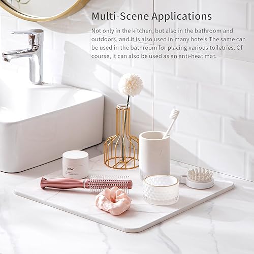 Miniatura 7 de Tapete de secado de platos para encimera de cocina, baños, piedra de tierra de diatomeas, tapete de secado rápido absorbente de mármol, resistente