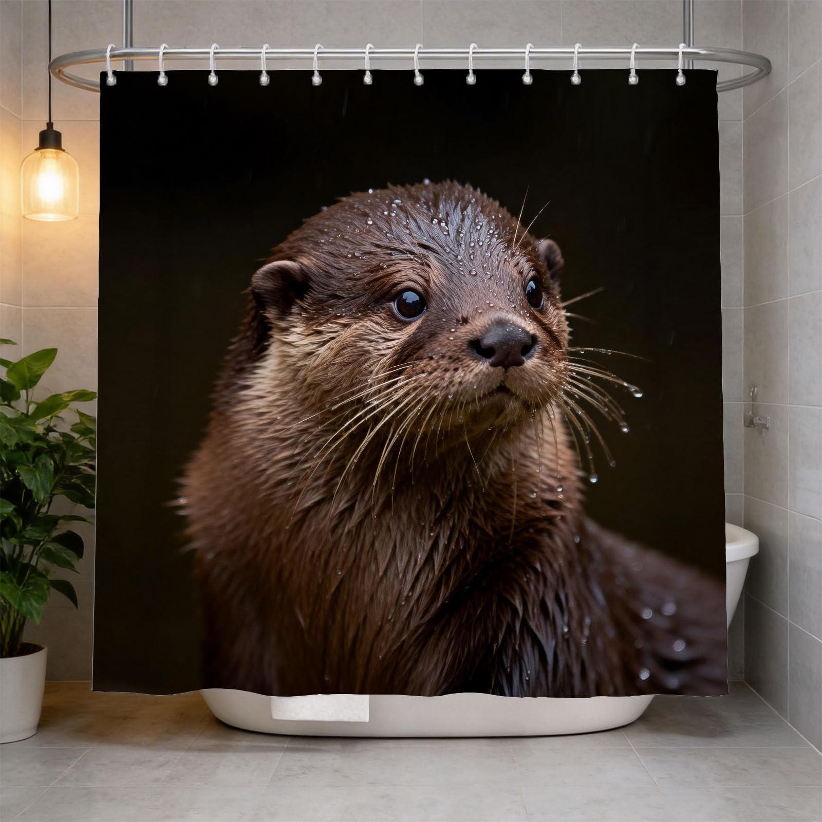 Hongduo 3D Otter Motif Shower Curtain for Stalls Bathtubs Animal Bathroom Decor Shower Curtain Set Polyester Fabric Waterproof 120x180cm/48X71 Inch with Hooks