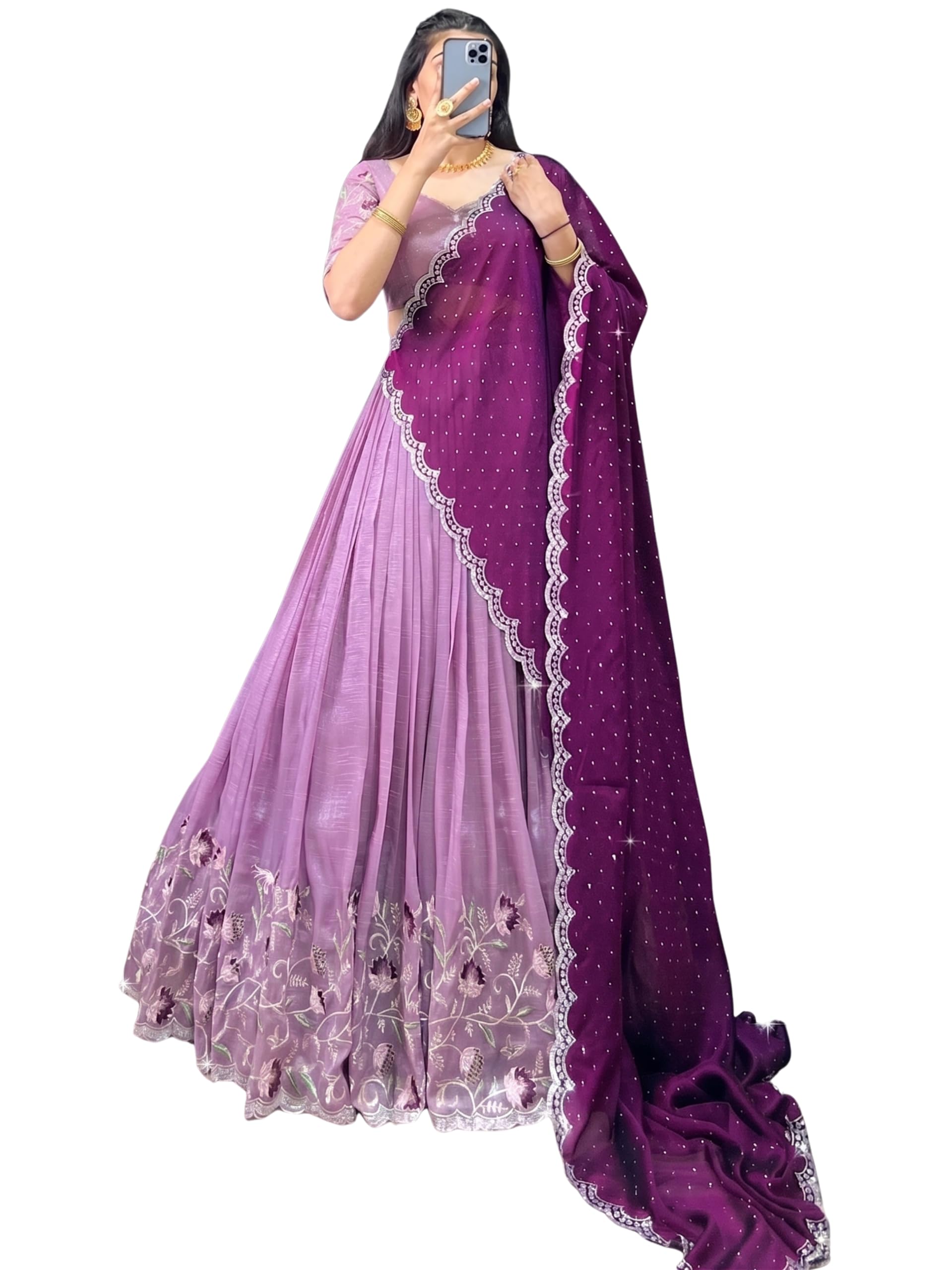 Women’s Semi Stitched Chinnon Silk Lehenga Choli with Embroidery and Dupatta | Ethnic Wear Designer Set for Wedding, Festive and Party-image-35