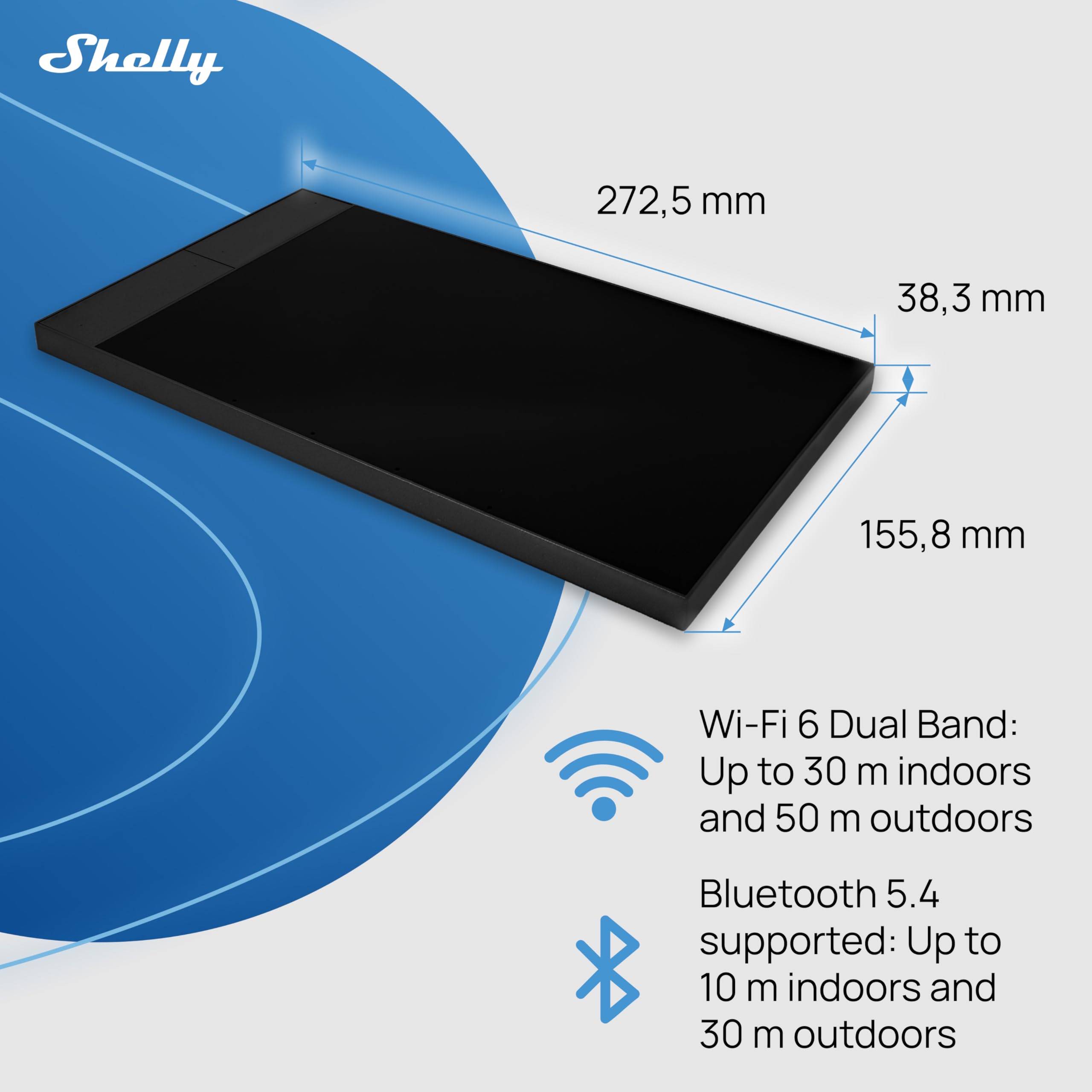 Shelly Wall Display XL Schwarz - 10.1" WLAN-Smart-Home-Bedienfeld, Vier Tasten, Integriertes 5A-Relais, Neutralleiter Erforderlich, LUX-Sensor, Stereo-Lautsprecher, Steuerzentrale, Home Assistant