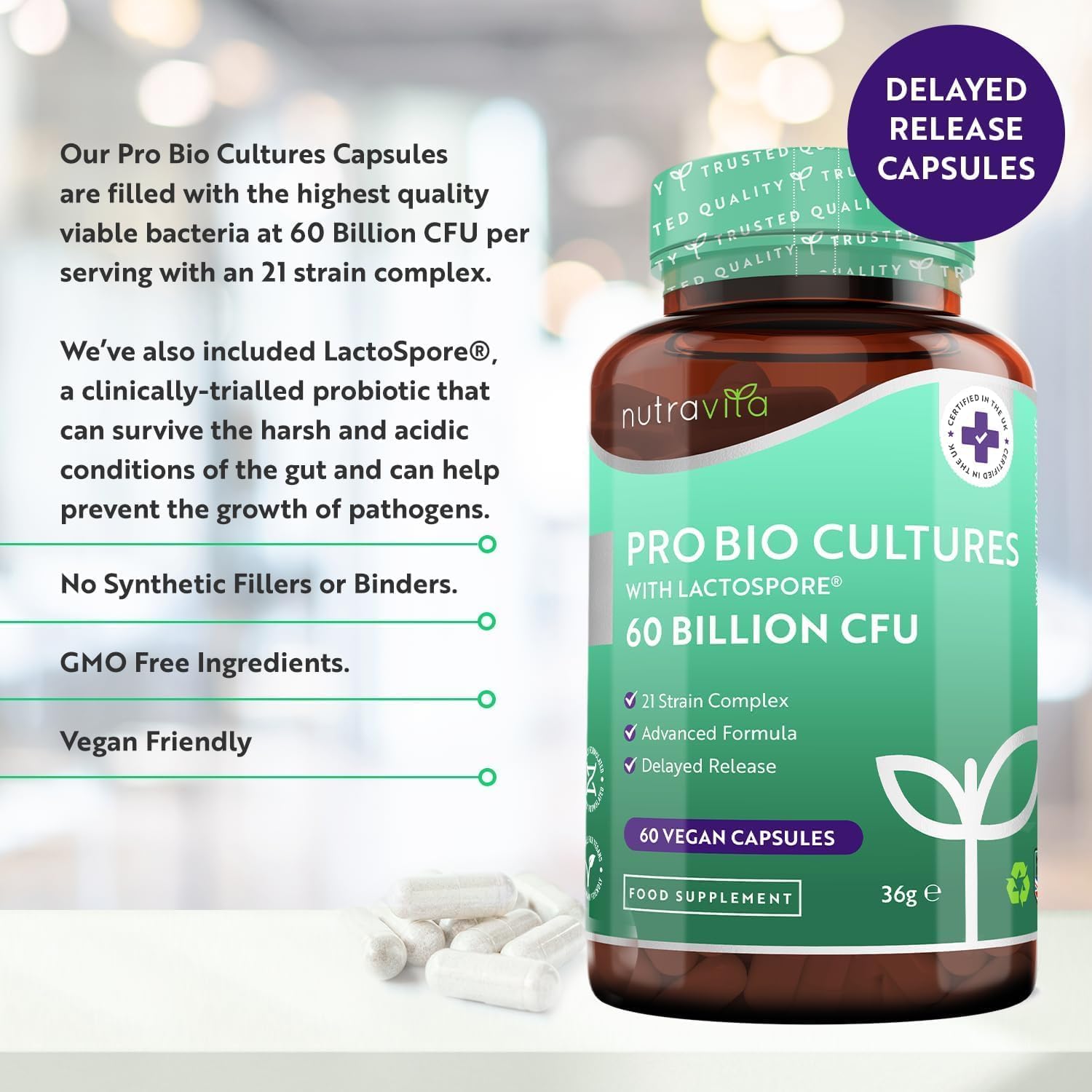 Nutravita Probioticos y Prebioticos Intestinales con 60 Mil Millones UFC - 2 x 60 Cápsulas Veganas - Inulina y 21 Cepas Bacterianas, Microbiota Intestinal, Prebioticos y Probioticos Mujer y Hombre