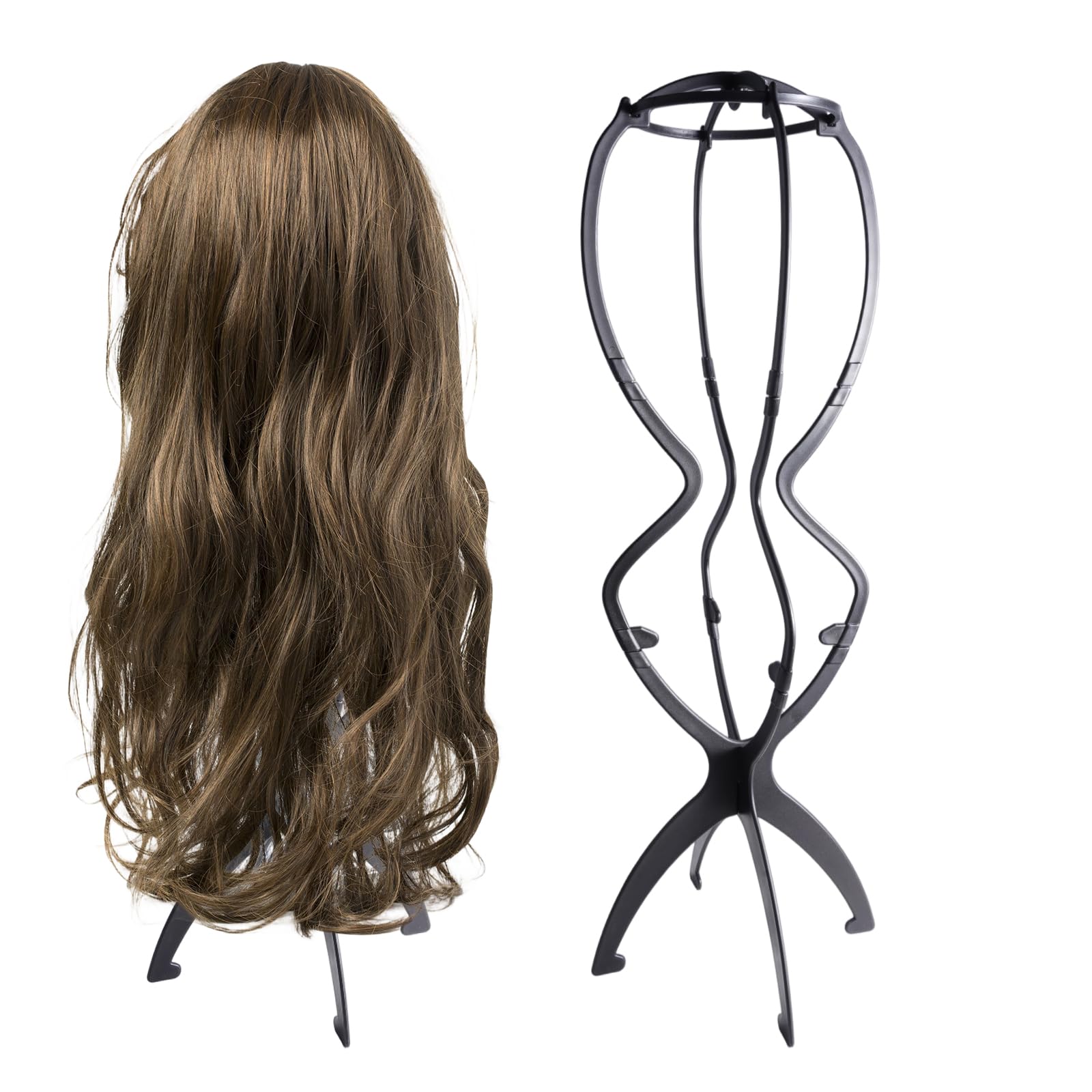 2 Piezas 50cm Soportes para Pelucas de Plástico para Exhibir y Airear Pelucas, Soporte de Peluca Portátil Plegable, Altura Ajustable de 35 a 50 cm, para Cabello Largo, Sombreros y Gorros (Negro)