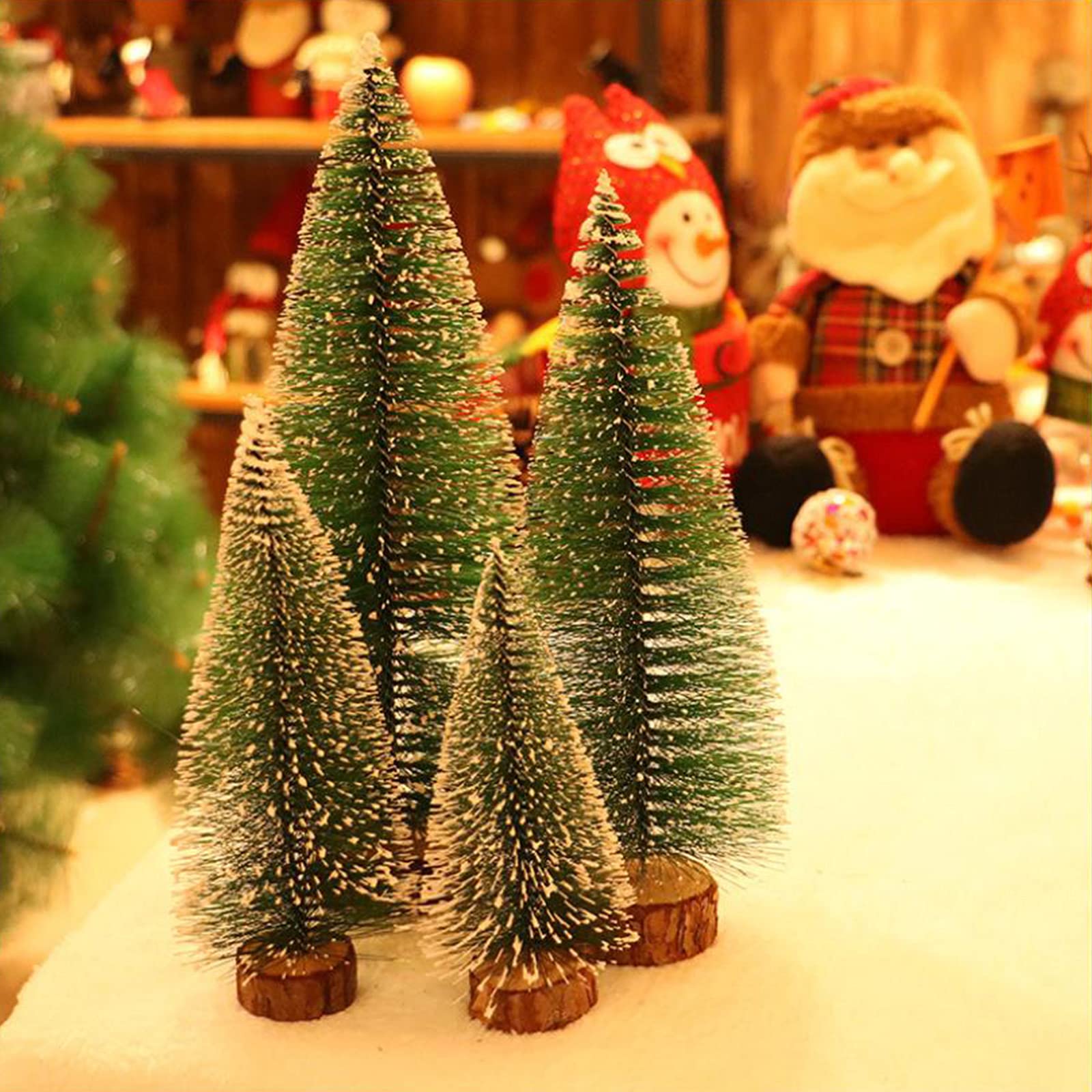 Lot De 8 Sapins De Noël Miniatures 7cm - Avec Effet Neige - Décoration Table, DIY, Village De Noël - Sisal Et Bois