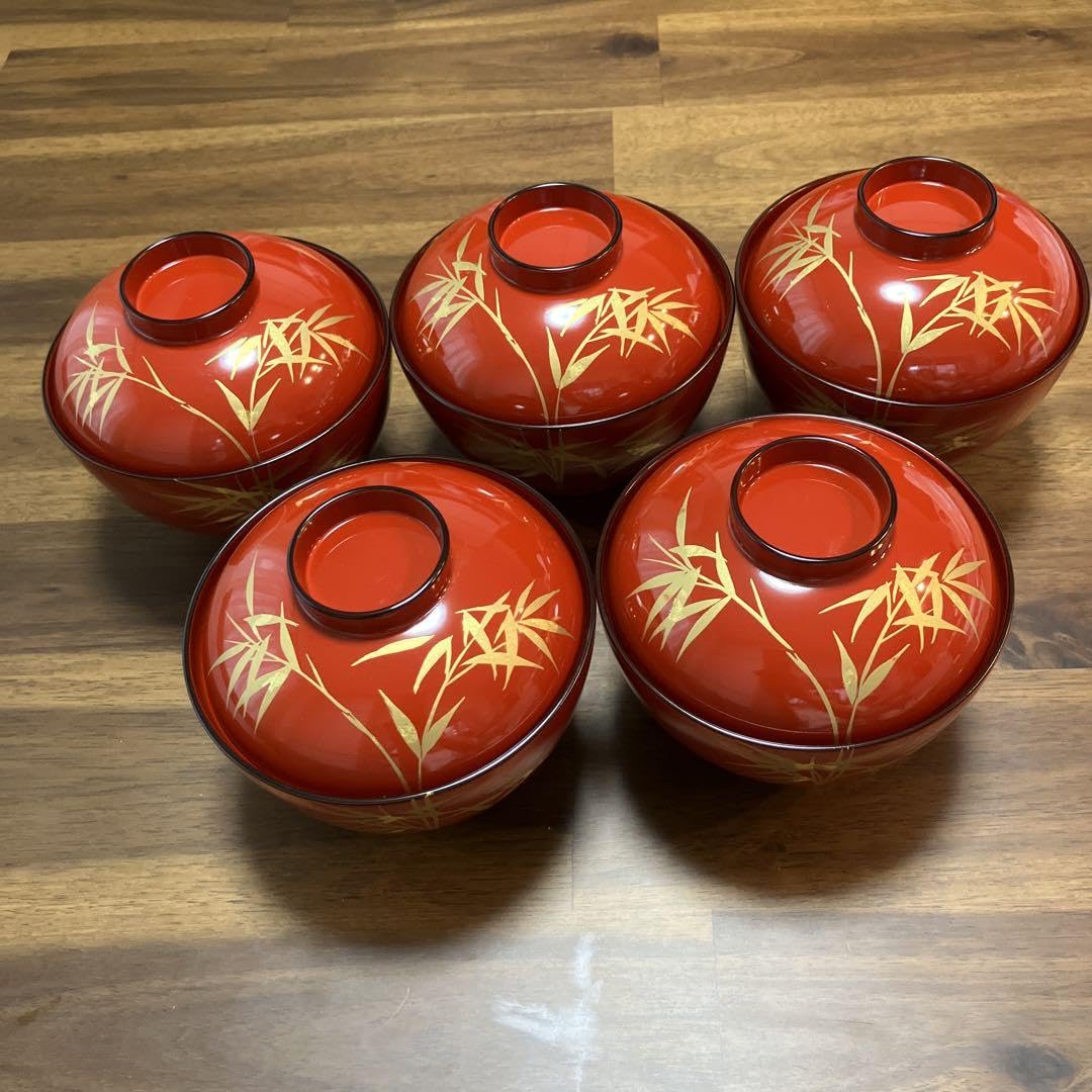 Amazon.co.jp: 新お吸物椀 うるし塗美術漆器 山中塗 耕峰作 5客