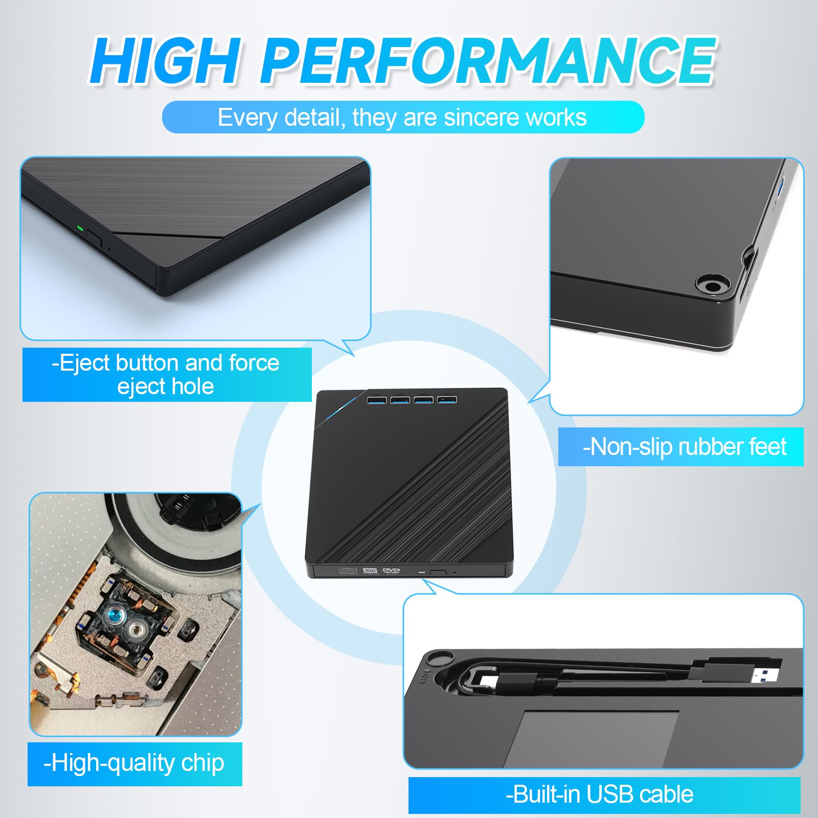Lecteur Blu-ray externe 7 en 1 USB 3.0 Type-C, compatible avec lecteur Blu-ray externe BD DVD CD 100 Go, lecteur Bluray ultra fin avec port TF/SD, compatible avec Windows XP/7/8/10/11 Mac