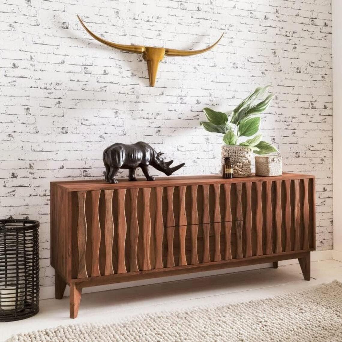Sideboard Cabinet for Living Room | Wooden Side Borad Media Console TV Cabinet for Bedroom | Kitchen Crockery Cabinet for Home | Natural Teak Finish-image-34