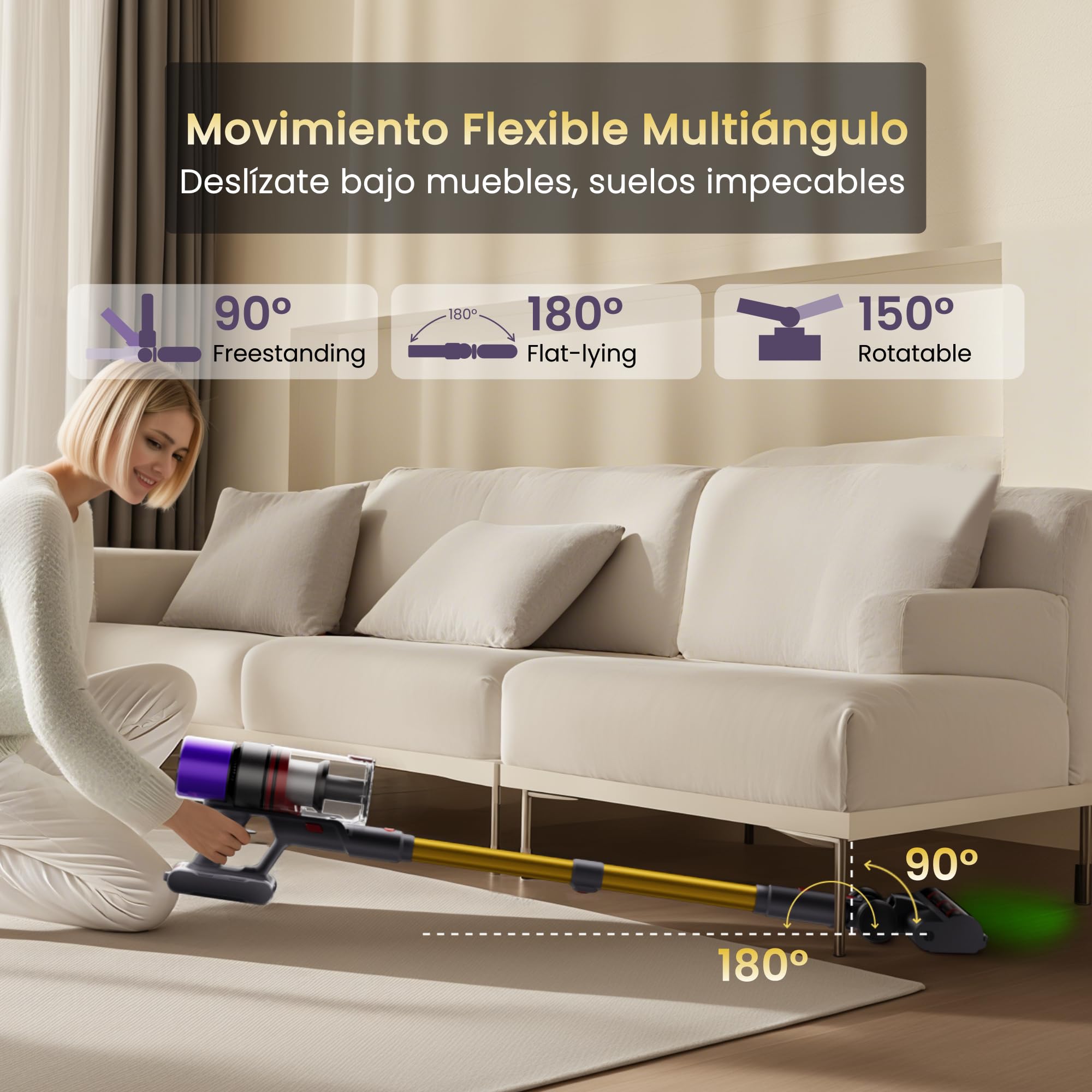 X7 Aspiradora Sin Cable, 55 kPa, 600 W, 80 Min, Base Mural | Aspiradora Escoba Con Modo AUTO, Pantalla LED, Sensor De Polvo Y Cepillo Antienredos Para Suelos, Alfombras Y Mascotas