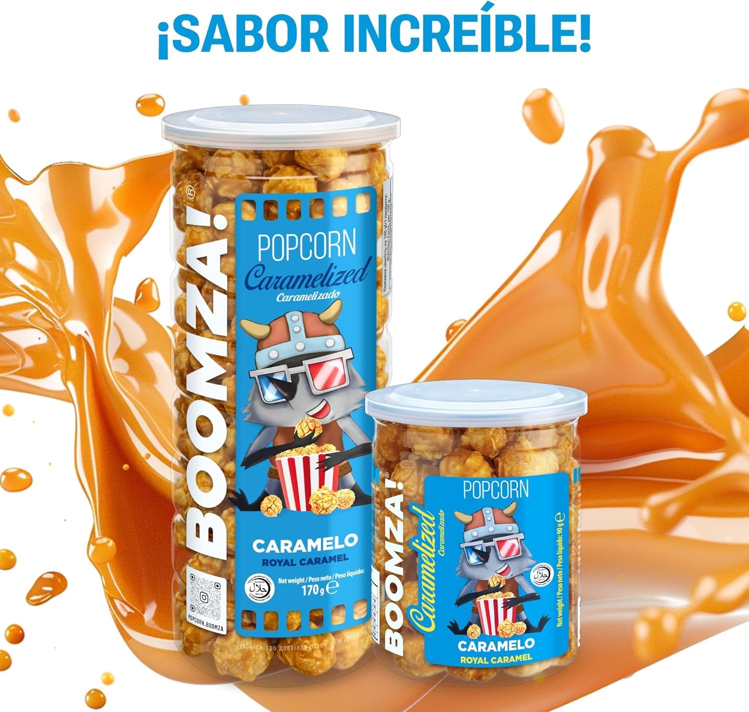 BOOMZA – Pack 12x90 g Palomitas caramelizadas Caramelo Real – snack crujiente y dulce, sin GMO, perfecto para fiestas y compartir