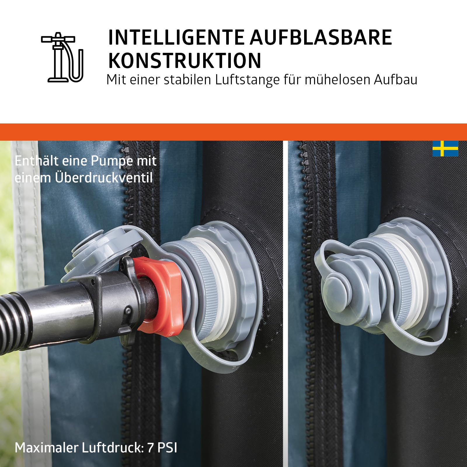 Campout Aufblasbares Vorzelt für Wohnwagen & Wohnmobil – 300 x 250 cm – 3000 mm Wassersäule – Anbauhöhe 235-250 cm – Aufbau in 15 Min – Inkl. Pumpe & Sturmabspannleinen