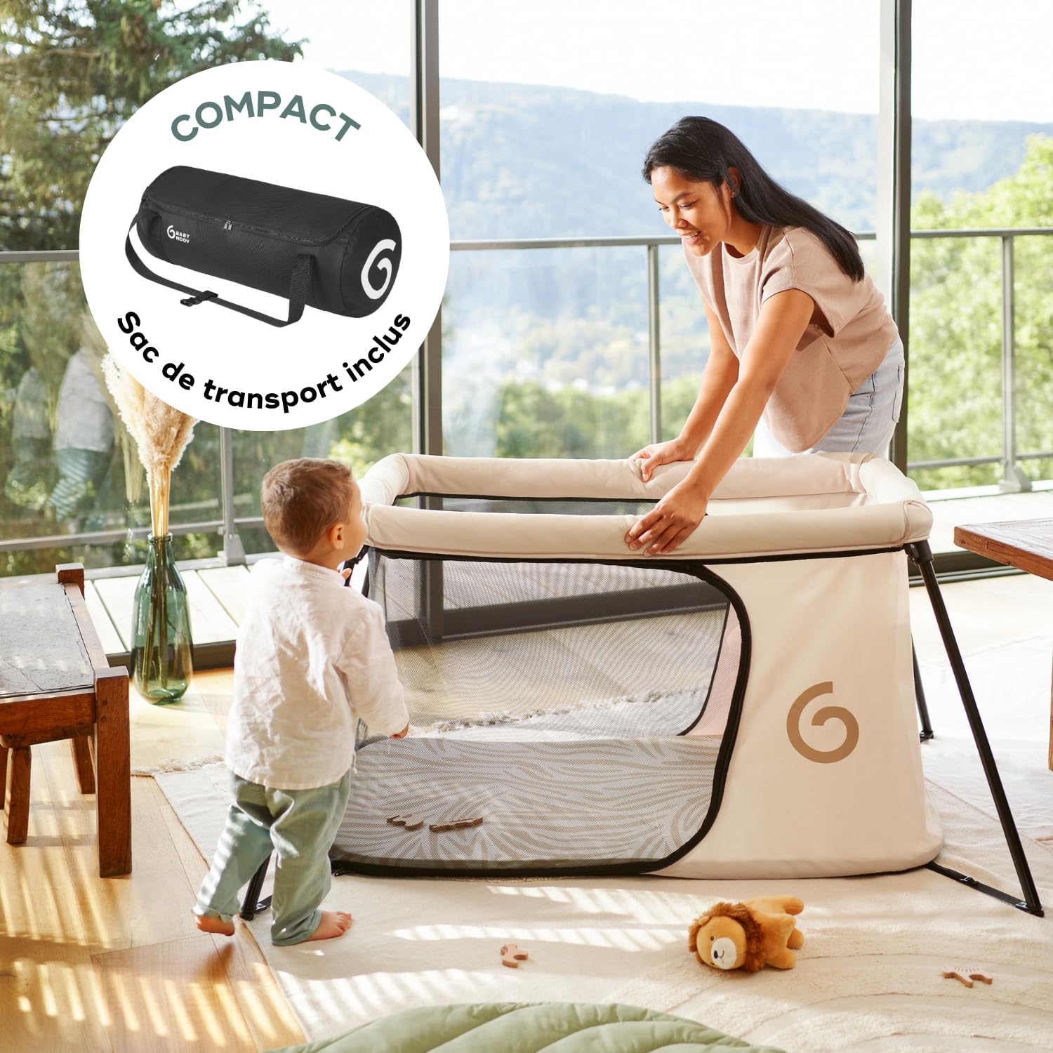 Babymoov Lit parapluie Moov,Sleep-Ultra Compact et Leger(<5kg)-Montage et Pliage rapide-Dès la Naissance et jusqu'à 4 ans-Evolutif en Aire de jeux-Confortable(densité matelas de 25kg/ms)-Garanti à vie