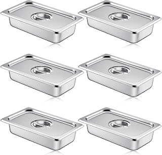 Mifoci Stainless Steam Hotel Pan with Lid, 2-1/2 Inch Deep Steam Table Pan Restaurant Supplies Reusable Anti Rust Catering Storage for Home, Party, Restaurant, Hotel, Buffet(6 Sets,1/4 Size)
