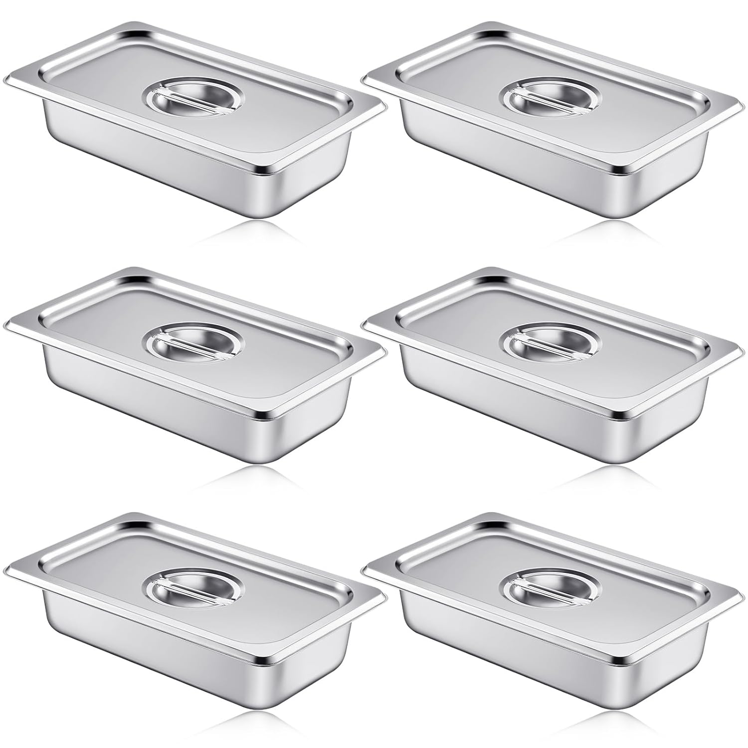 Mifoci Stainless Steam Hotel Pan with Lid, 2-1/2 Inch Deep Steam Table Pan Restaurant Supplies Reusable Anti Rust Catering Storage for Home, Party, Restaurant, Hotel, Buffet(6 Sets,1/4 Size)