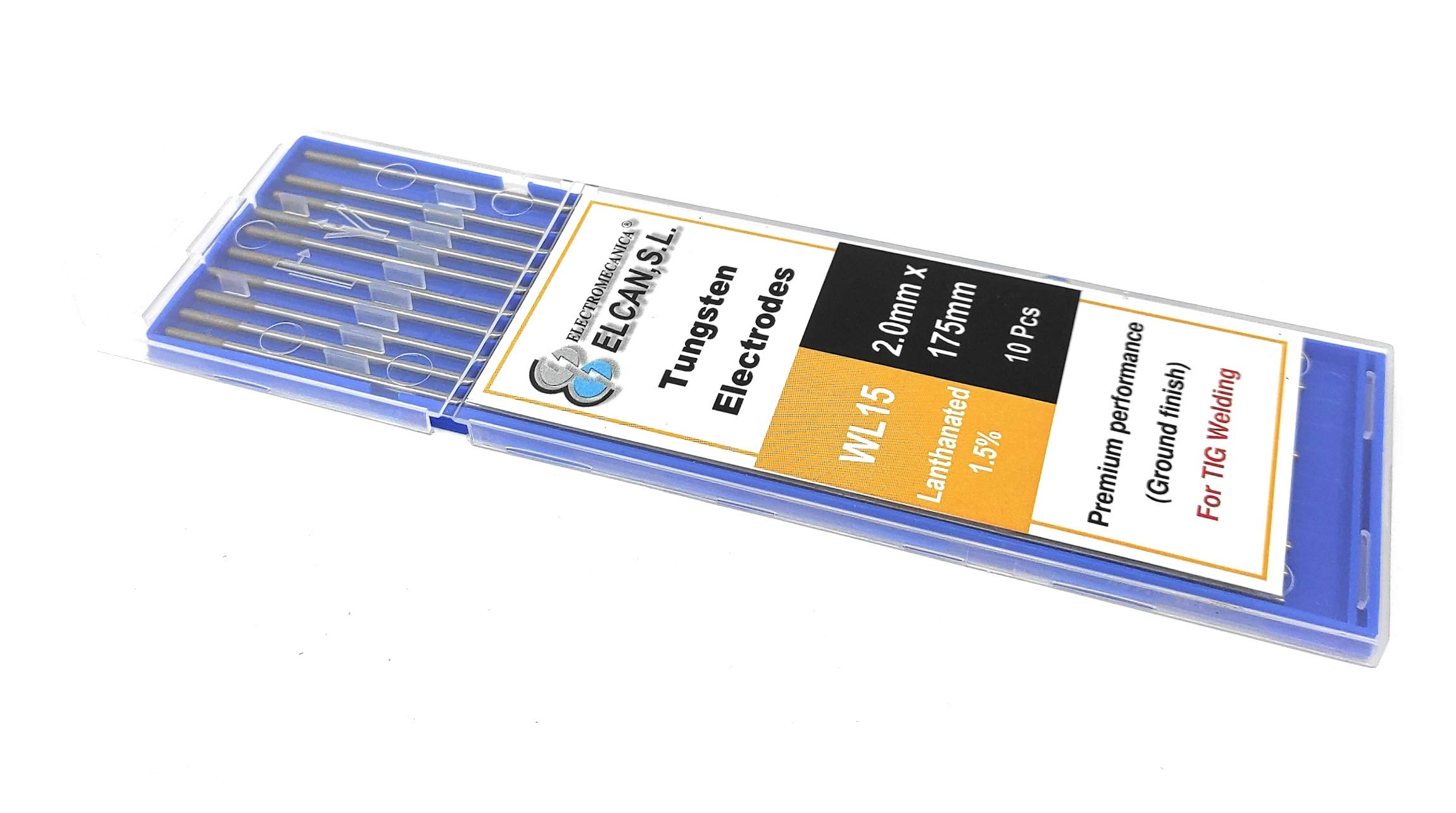ELCAN Tungstens TIG soudage Lanthane 1,5% or WL15 professionnel, 1,0 1,6 2,0 2,4 3,2 mm électrodes de soudage au chalumeau TIG, 10 unités - Dimensions: 2,0 x 175 mm