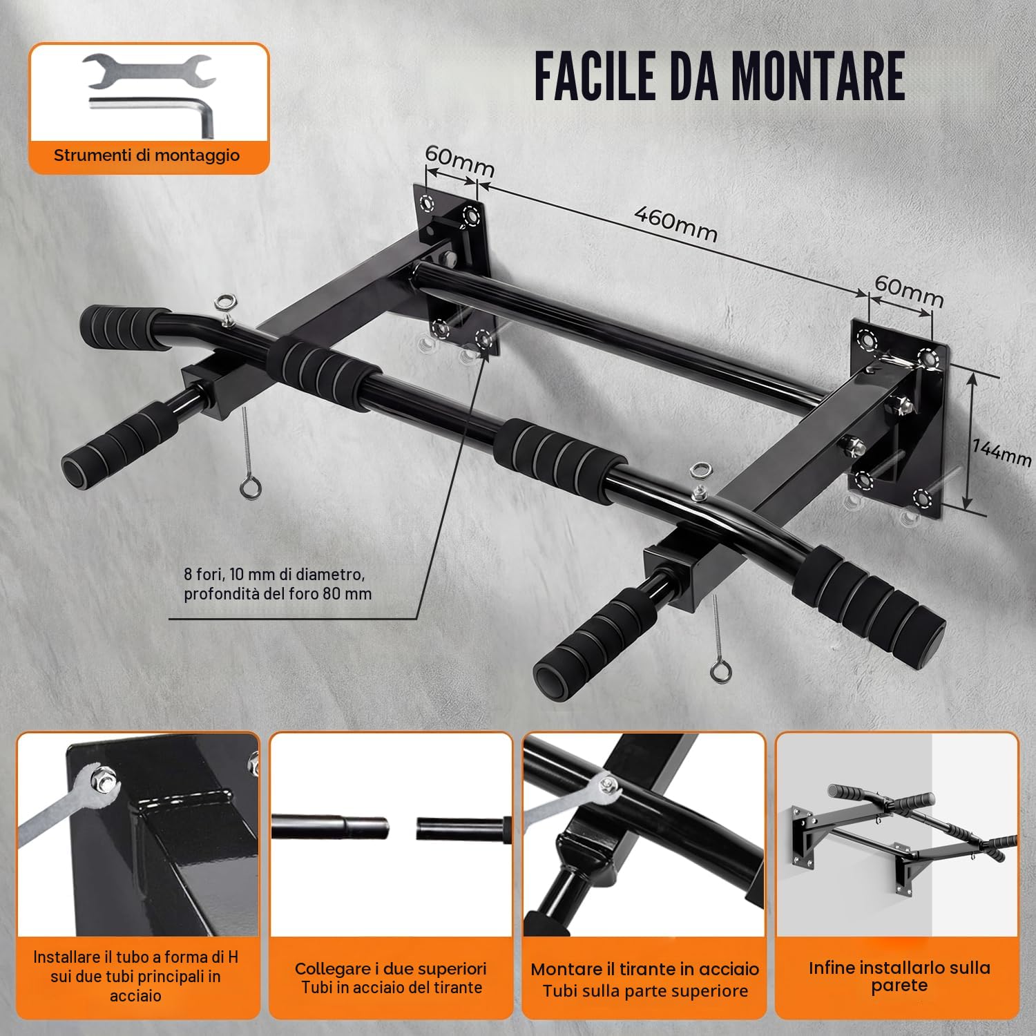 Vexloria Sbarra per trazioni, Sbarra Trazioni a Muro, con impugnatura in schiuma antiscivolo, Multi-Grip Pull Up Bar per Boxing ecc, fitness da casa BSX1