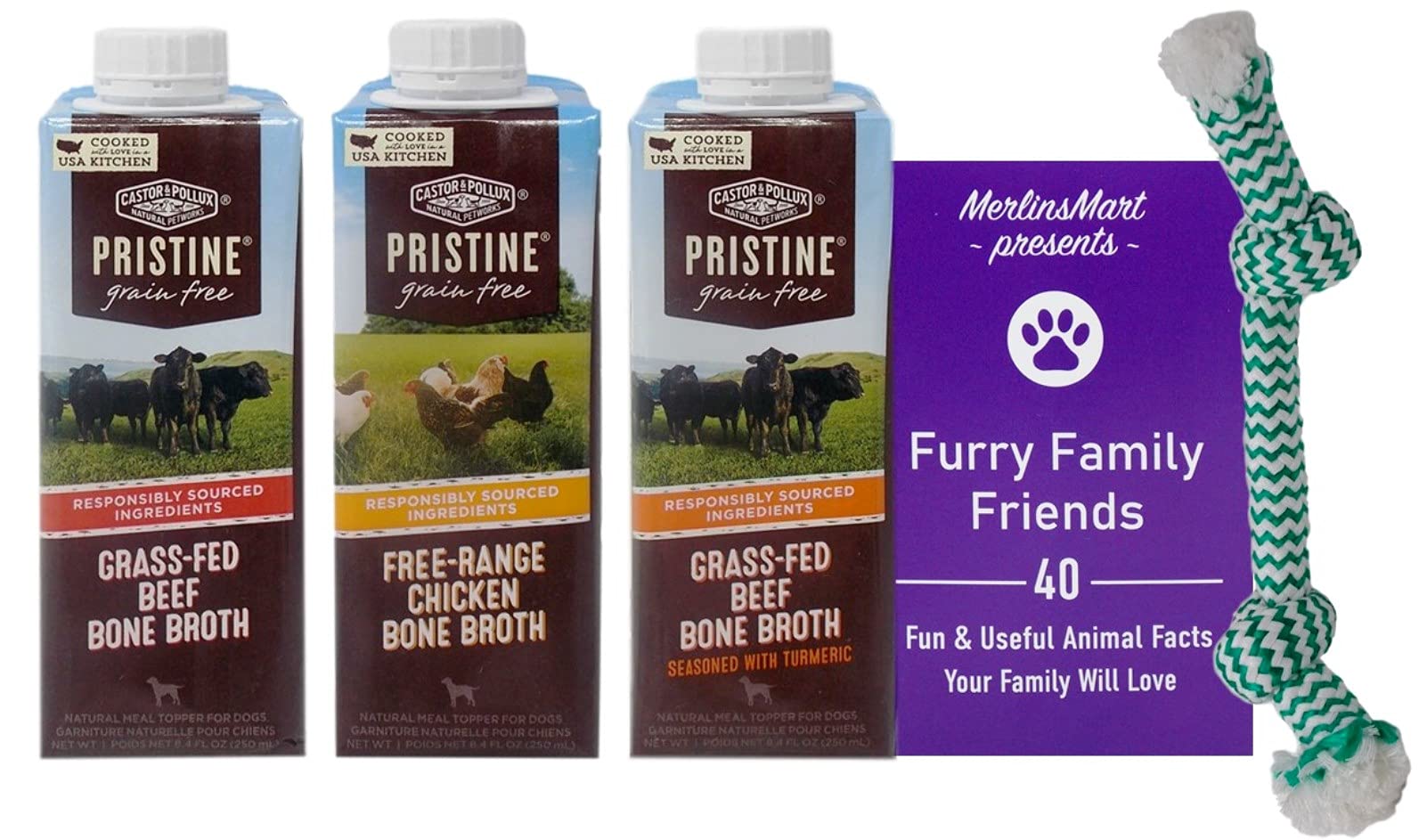 Buy Castor & Pollux Pristine Broth for Dogs Meal Topper 3 Flavor Variety (1) Each Beef, Chicken