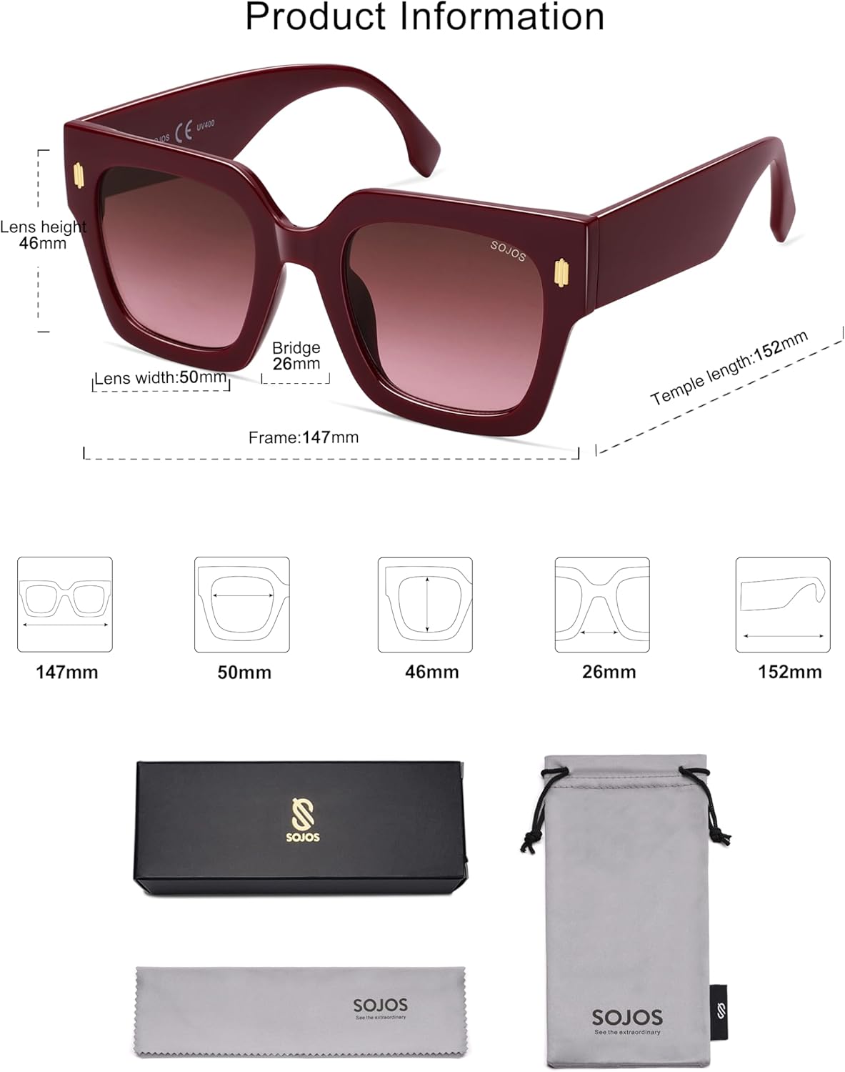 SOJOS Vintage Oversized Square Sunglasses for Women,Retro Womens Luxury Big Large Sun Glasses UV400 SJ2194 - Image 5