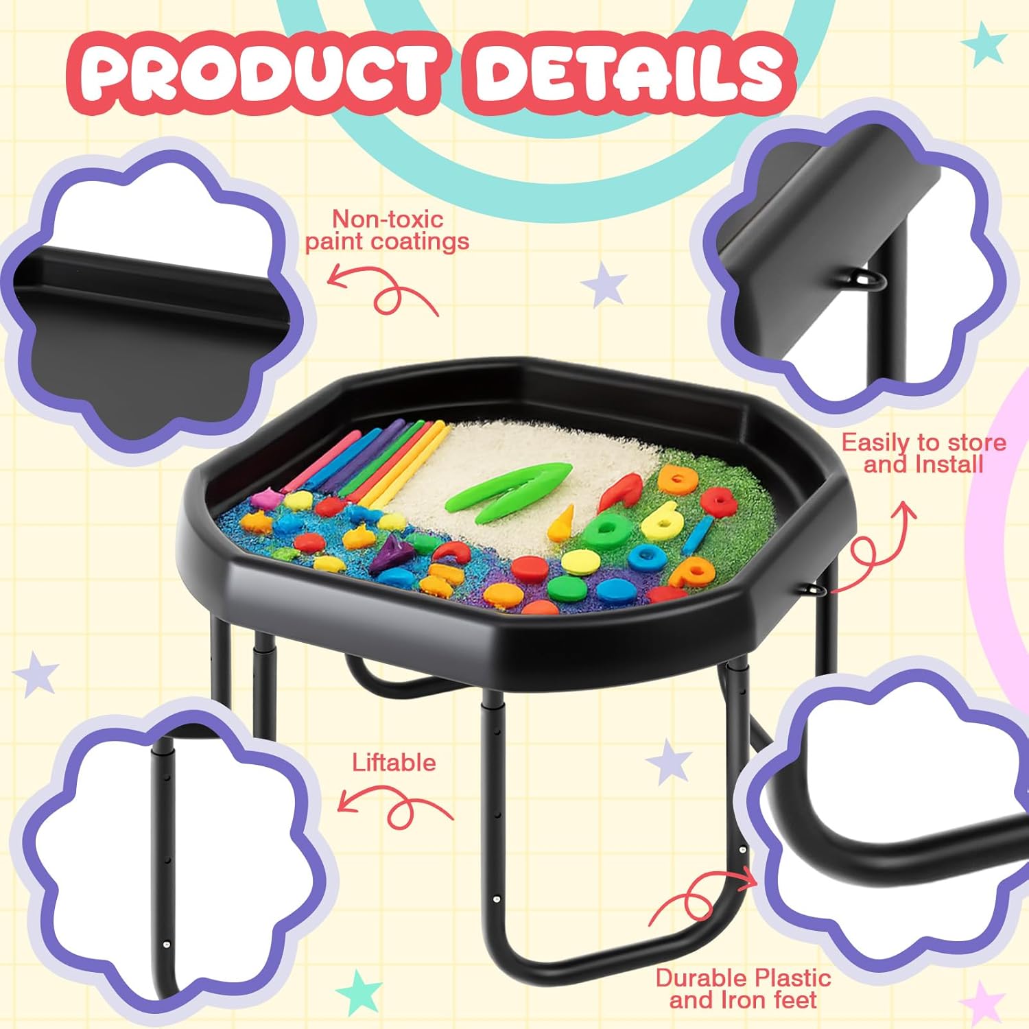 39.37'' Sensory Tray Large Size Durable Play Tuff Tray with Adjustable Height Stand for Kids Toddlers Indoor Outdoor for Sand Water Block Pasta Rainbow Rice Christmas Novelty Gifts (Large)