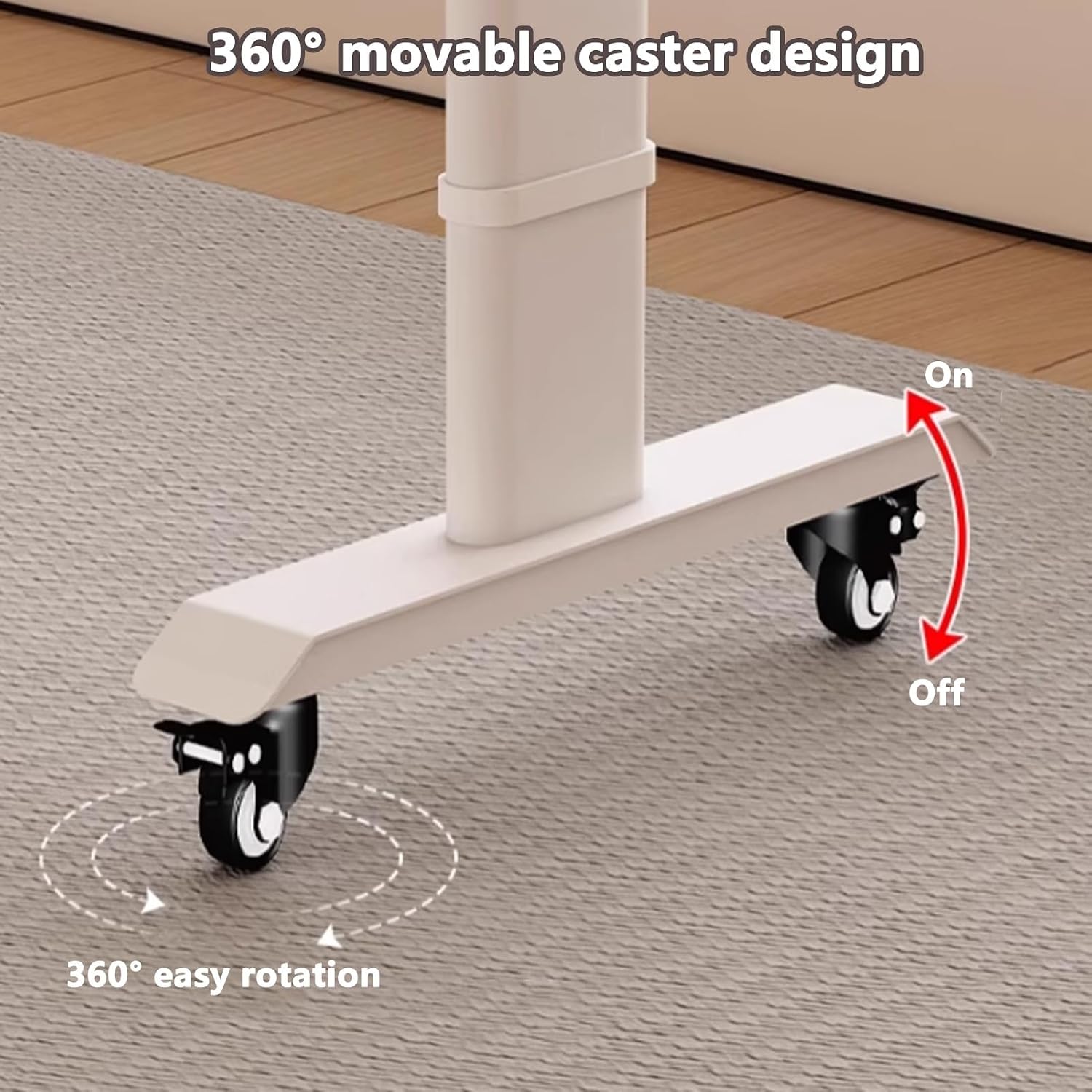 Adjustable Height Overbed Table for Laptop with Wheels, Over The Bed Working Table with Baffles and Hand Crank, Portable Mobile Laptop Cart for Bedroom Work(Black+White,150x50cm)