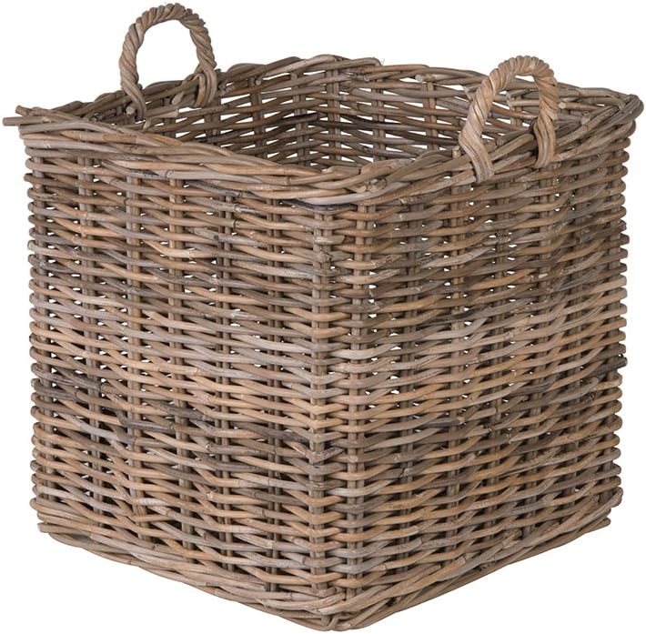 Kobo Square Rattan Decorative Storage Basket and Planter, Medium Size, Gray