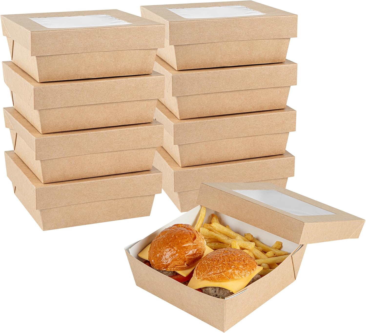 Restaurantware Cafe Vision 27 Ounce Dessert Boxes With Window 200 Sturdy Baking Boxes - Detachable Lid Greaseproof Kraft Paper Strawberry Gift Boxes For Desserts And Snacks
