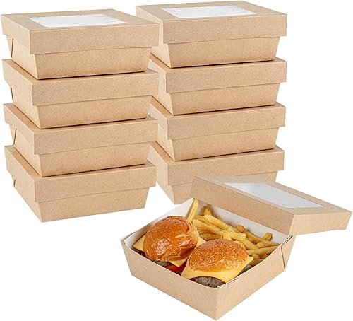Restaurantware Cafe Vision Cajas de postre de 27 onzas con ventana, 25 cajas resistentes para hornear, tapa desmontable, papel kraft resistente a la