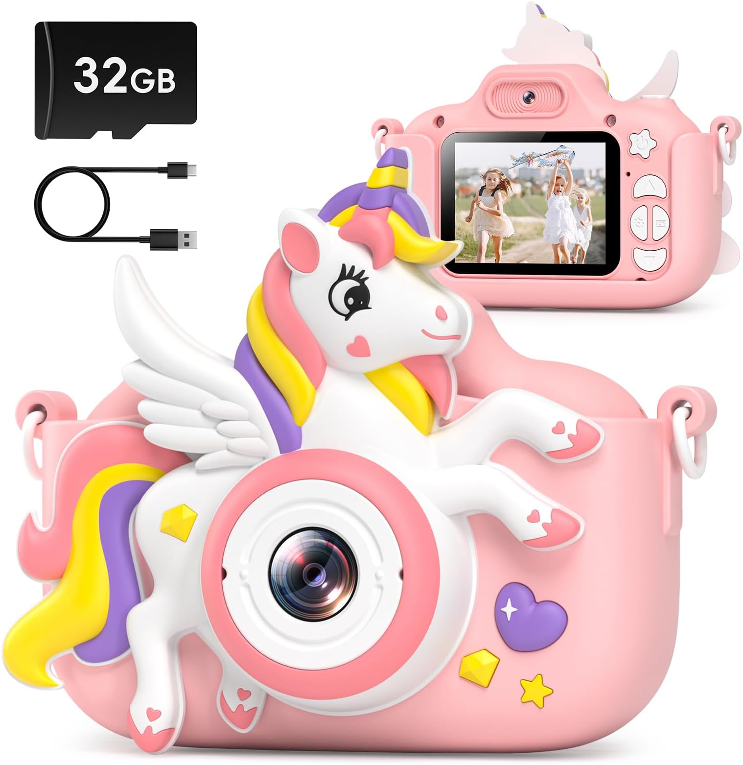 GREENKINDER Kids Digital Camera - 2.0 Inch IPS Screen, 20MP＆1080P Video Selfie Camera With 32GB Card - Birthday Christmas Toys for 3-12 Years Old Girls (Pink)